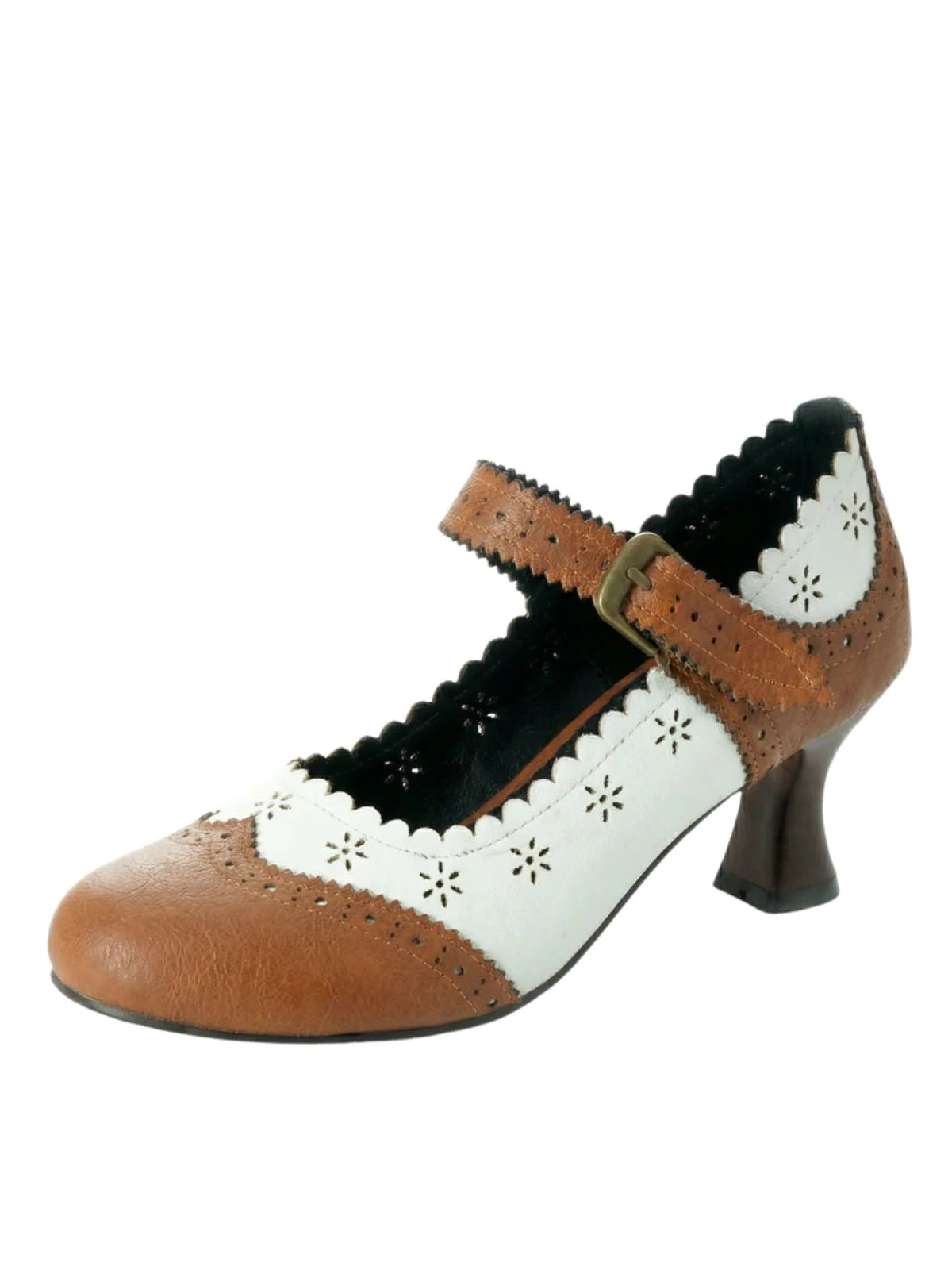 Vintage Brogue Floral Hollow Out Chunky Heels - Image 3
