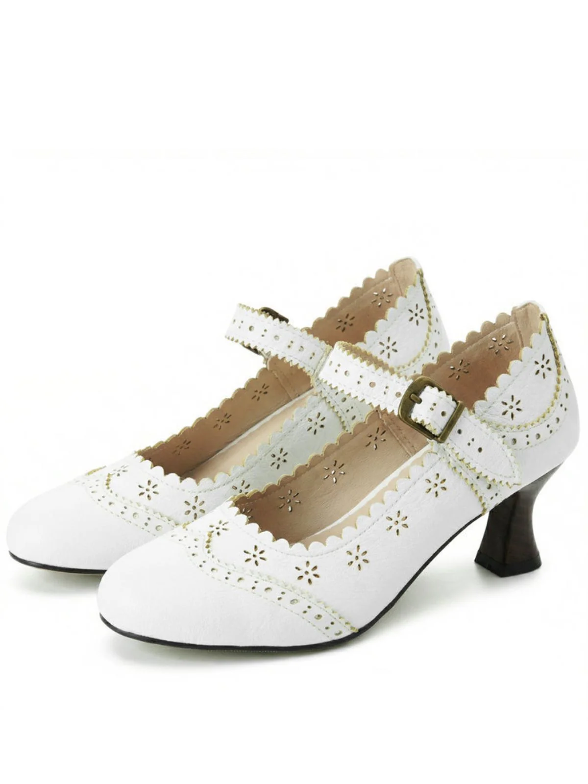 Vintage Brogue Floral Hollow Out Chunky Heels - Image 4