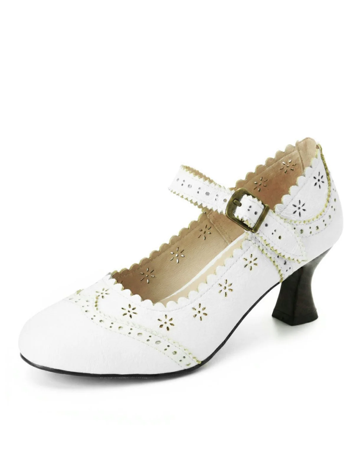 Vintage Brogue Floral Hollow Out Chunky Heels - Image 5