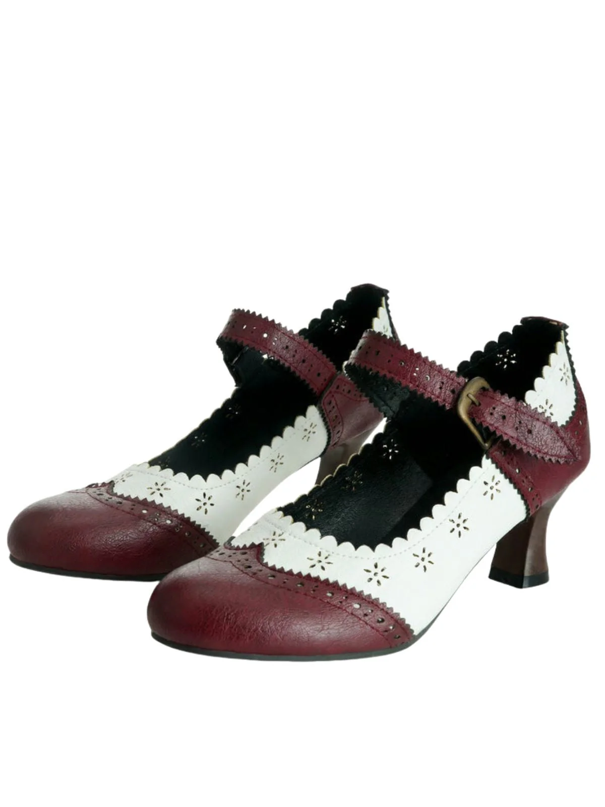 Vintage Brogue Floral Hollow Out Chunky Heels - Image 6