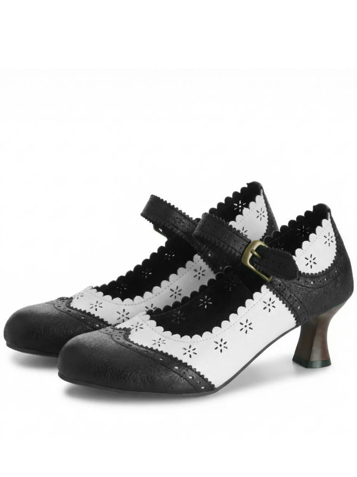 Vintage Brogue Floral Hollow Out Chunky Heels - Image 8