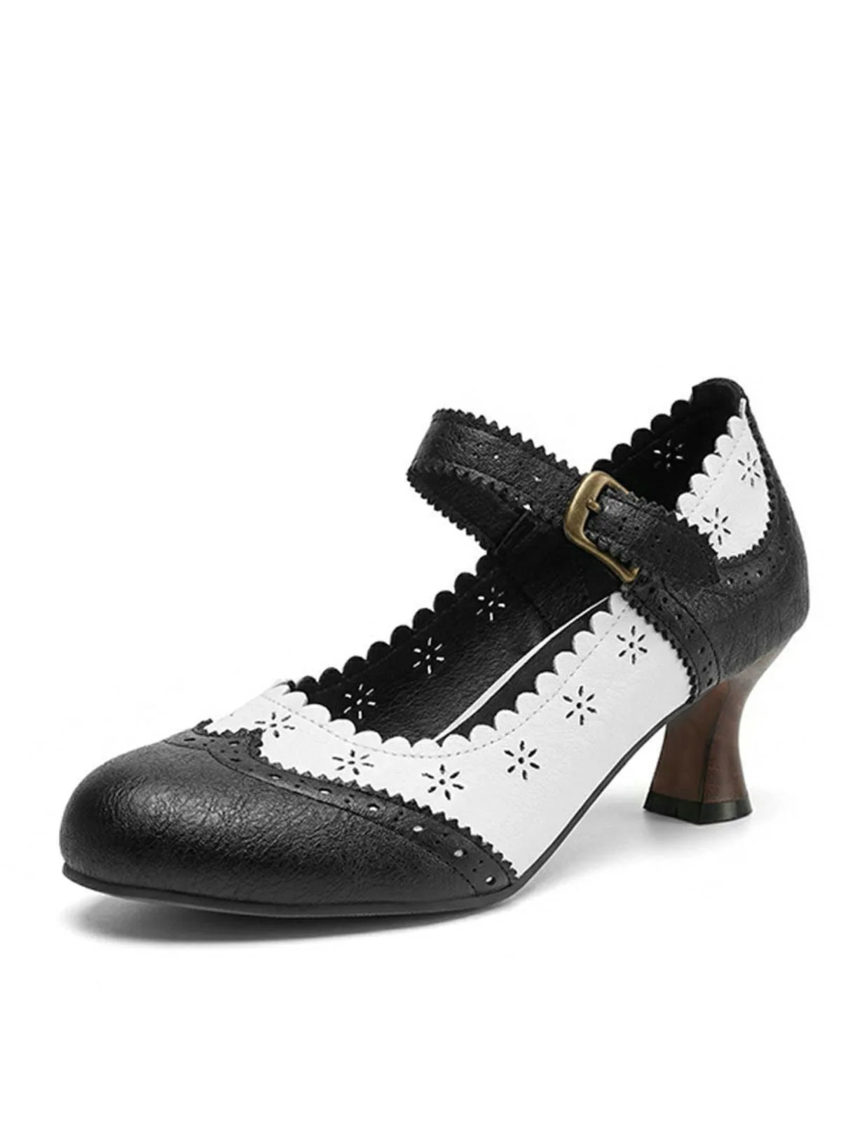 Vintage Brogue Floral Hollow Out Chunky Heels - Image 9