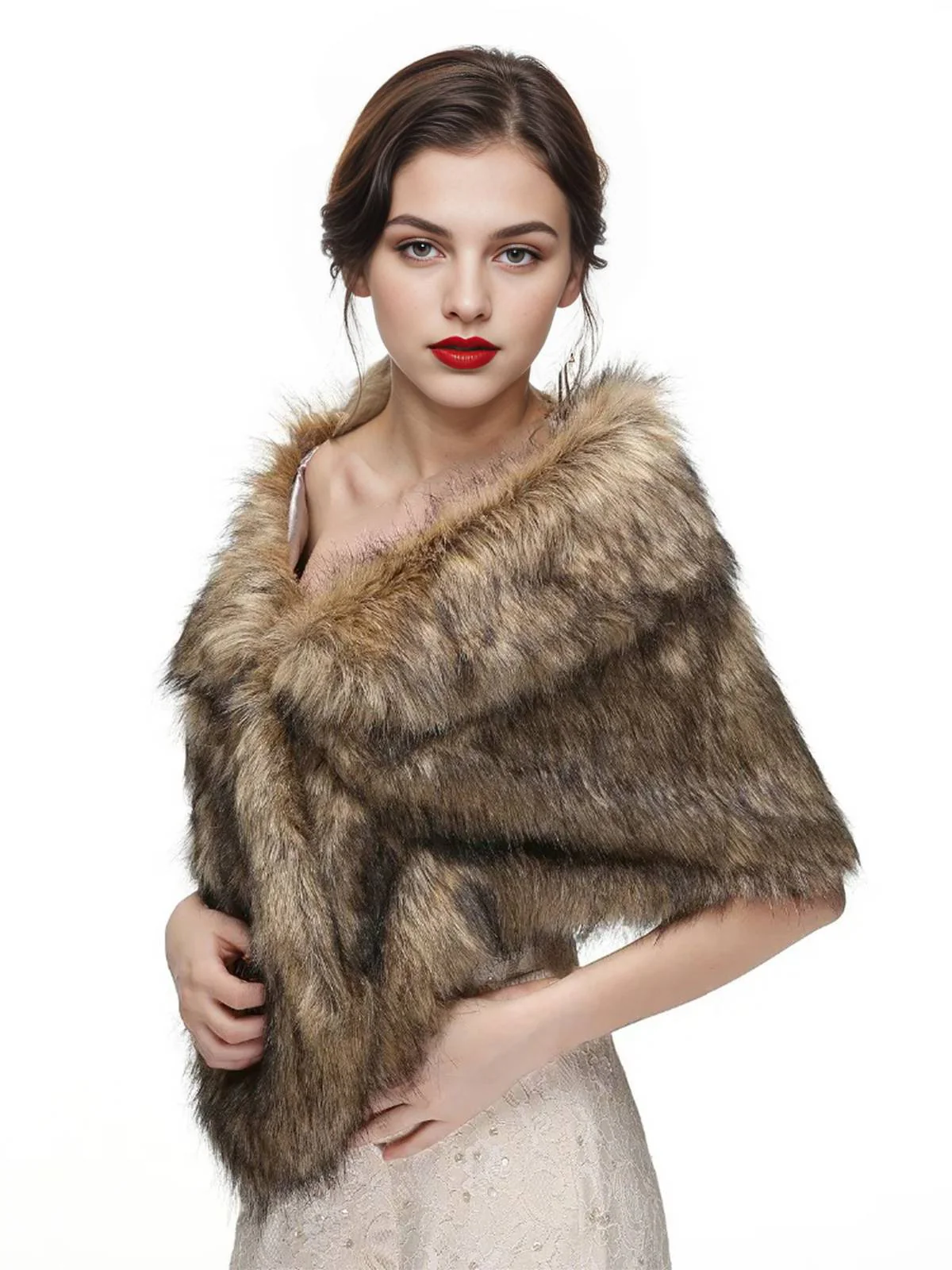 Vintage Brown Faux Fur Wraps Shawls - Image 2