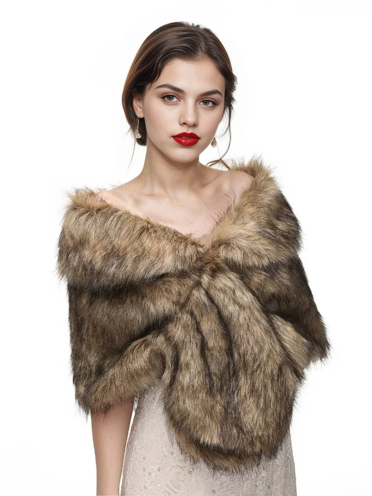 Vintage Brown Faux Fur Wraps Shawls - Image 3
