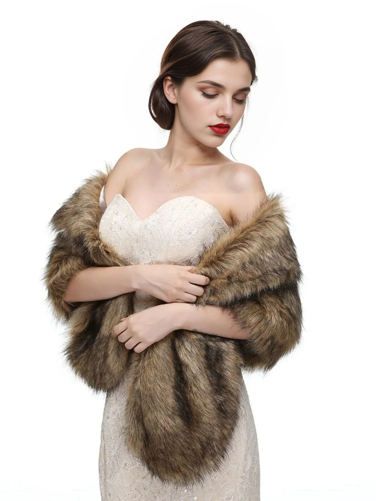Vintage Brown Faux Fur Wraps Shawls - Image 4
