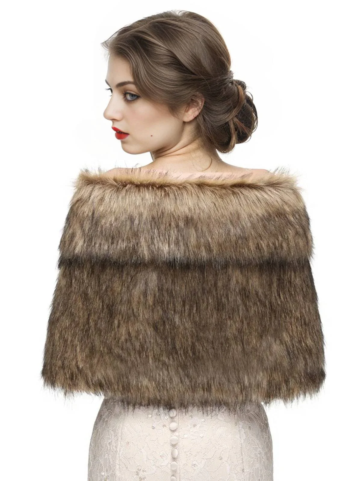 Vintage Brown Faux Fur Wraps Shawls - Image 5