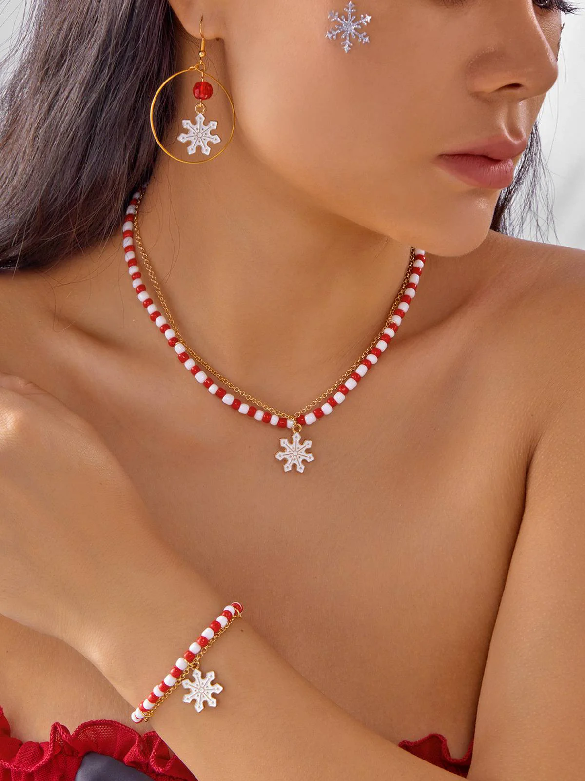 Vintage Christmas Beading Necklace & Bracelet & Earring Set - Image 2