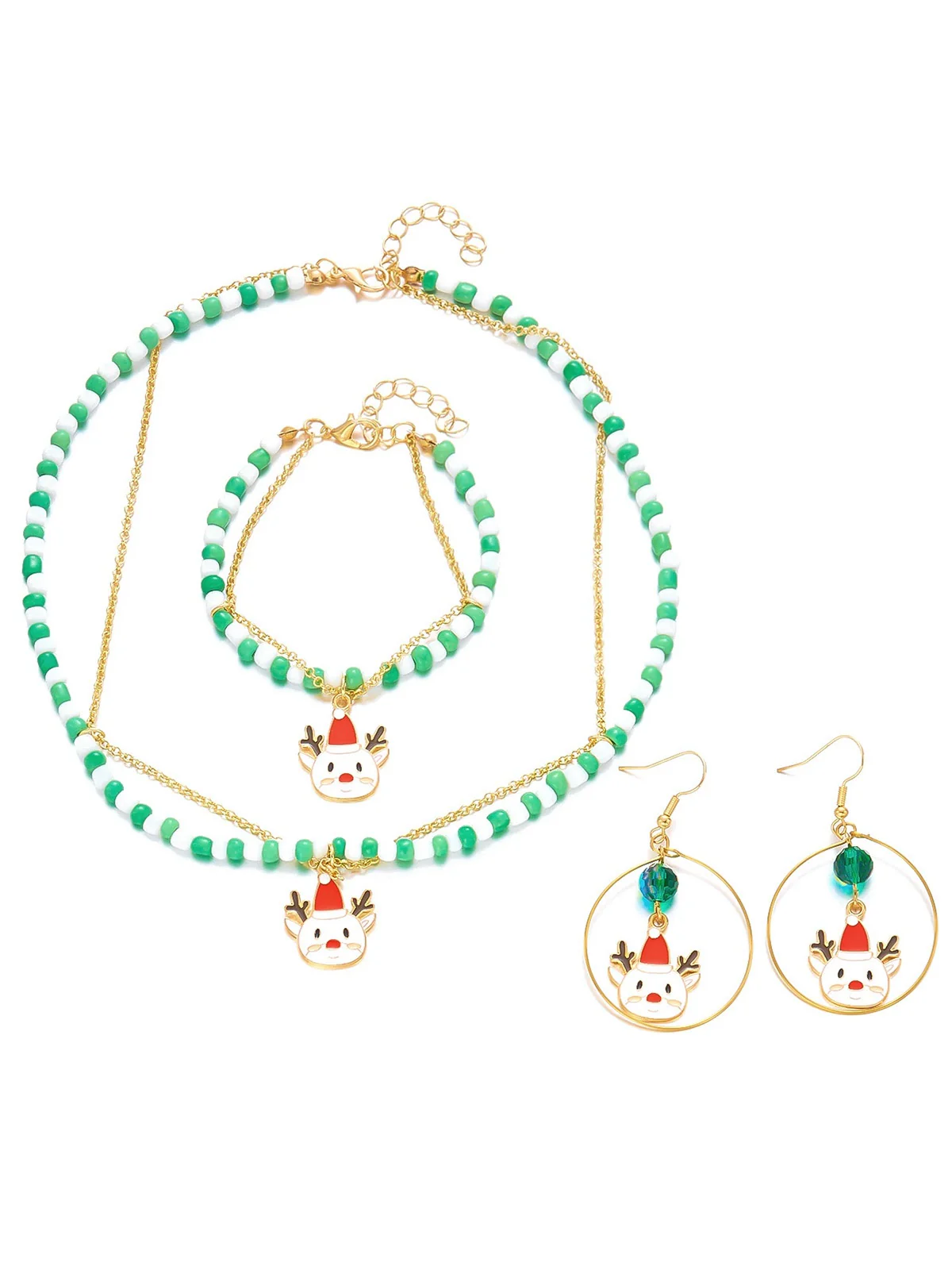 Vintage Christmas Beading Necklace & Bracelet & Earring Set - Image 4