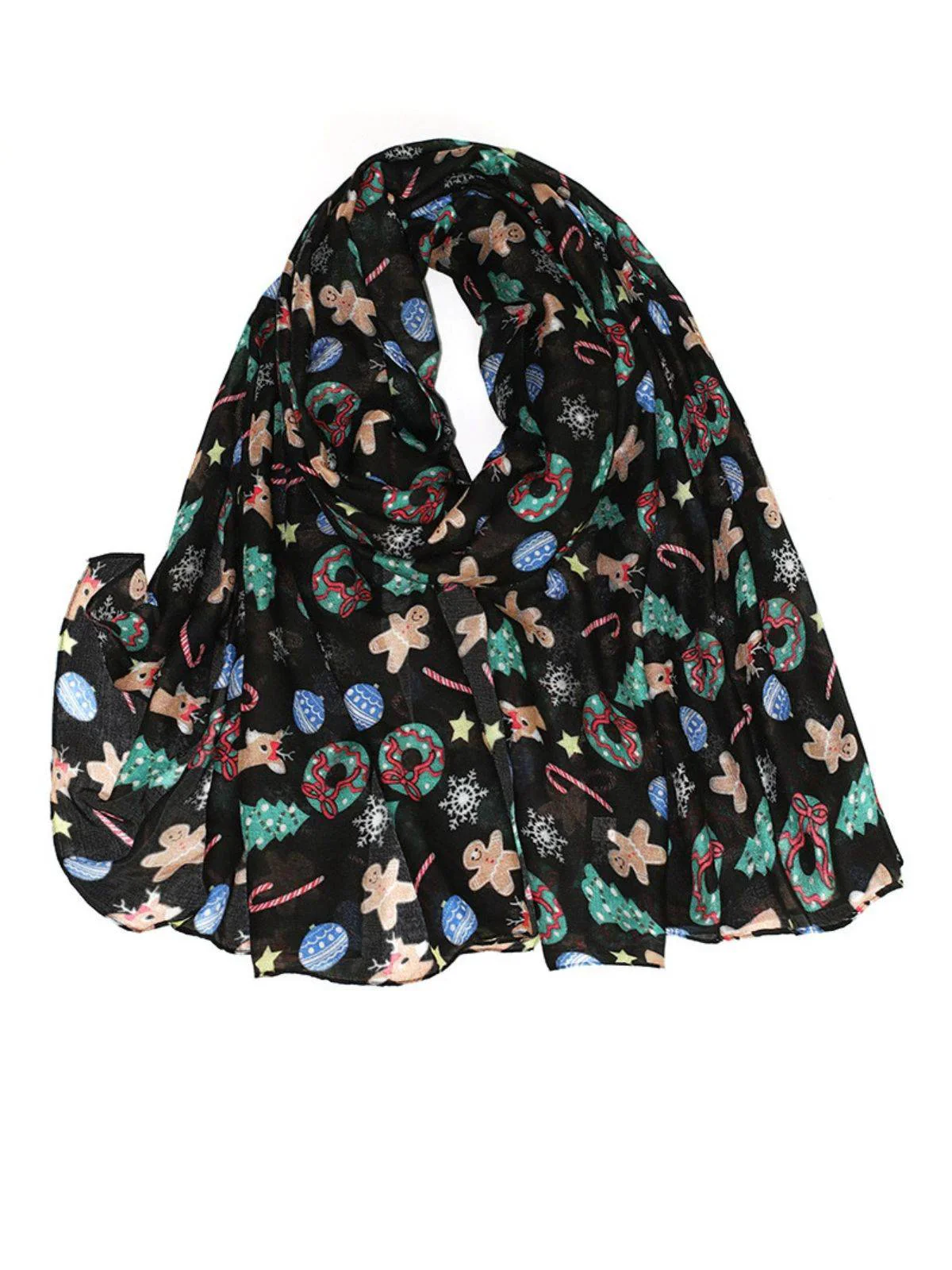Vintage Christmas Cartoon Printed Silk Scarf - Image 2