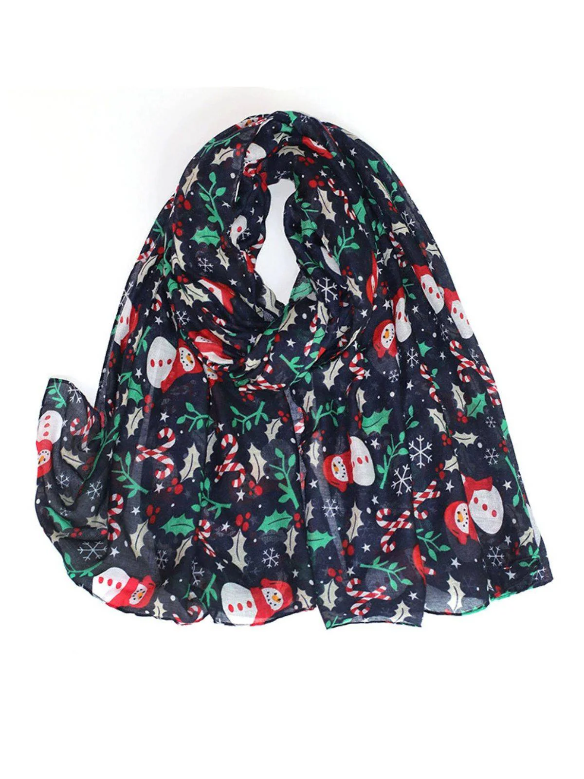 Vintage Christmas Cartoon Printed Silk Scarf - Image 4