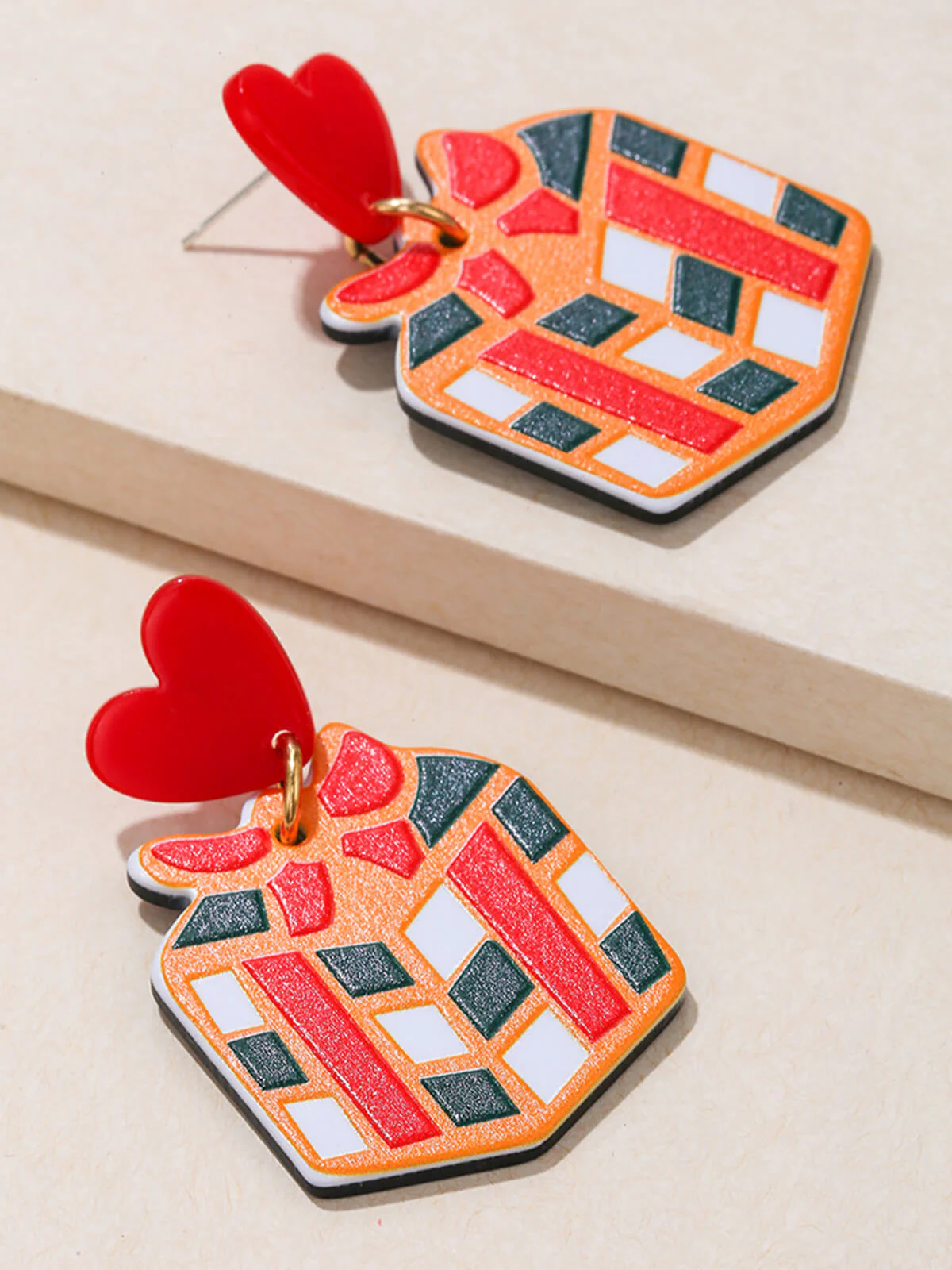 Vintage Christmas Elements Heart Stud Earrings - Image 4