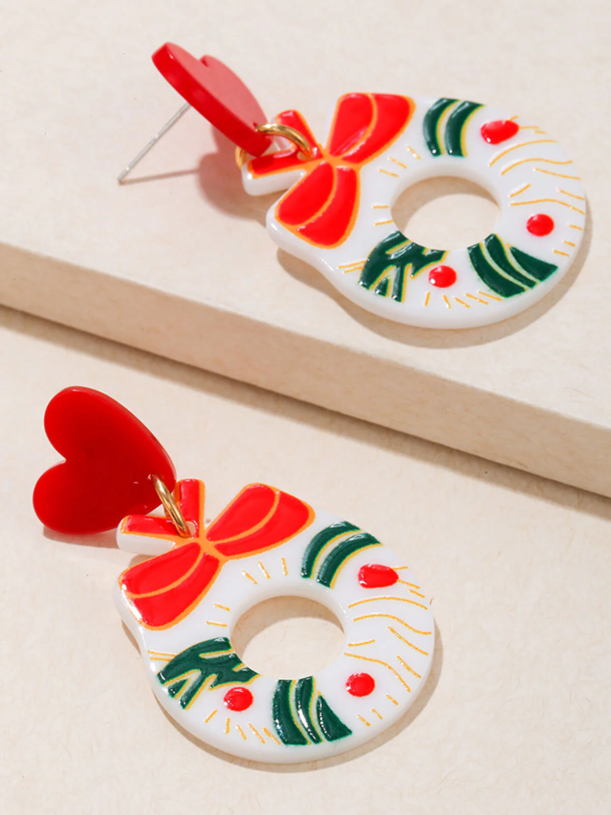 Vintage Christmas Elements Heart Stud Earrings - Image 7