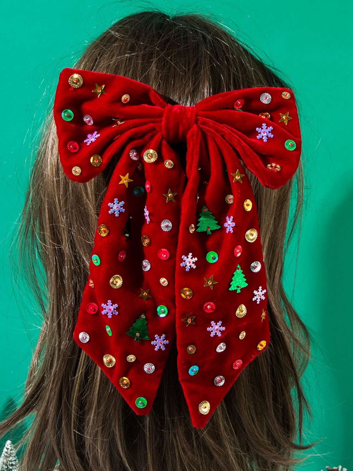 Vintage Christmas Velvet Large Bow Hairpin - Image 3