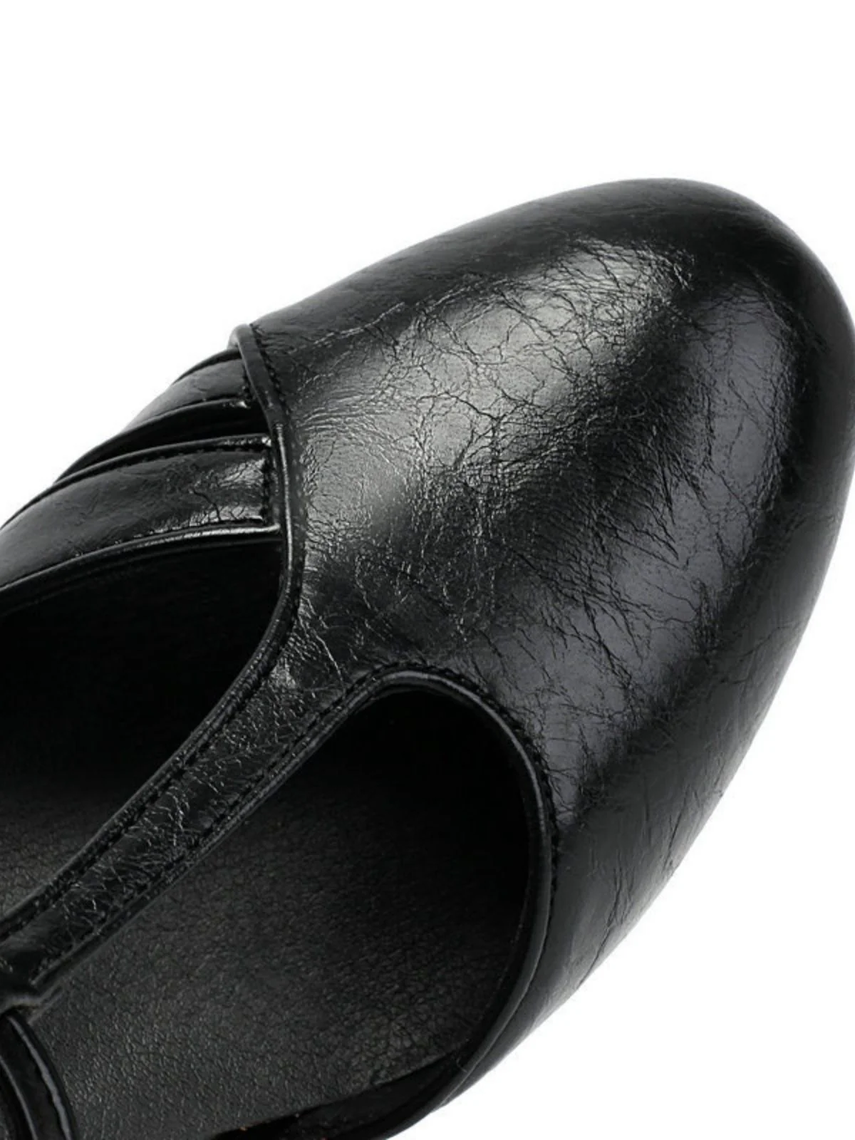 Vintage Closed Toe T-Strap Side Cutout Medium Heels - Image 6