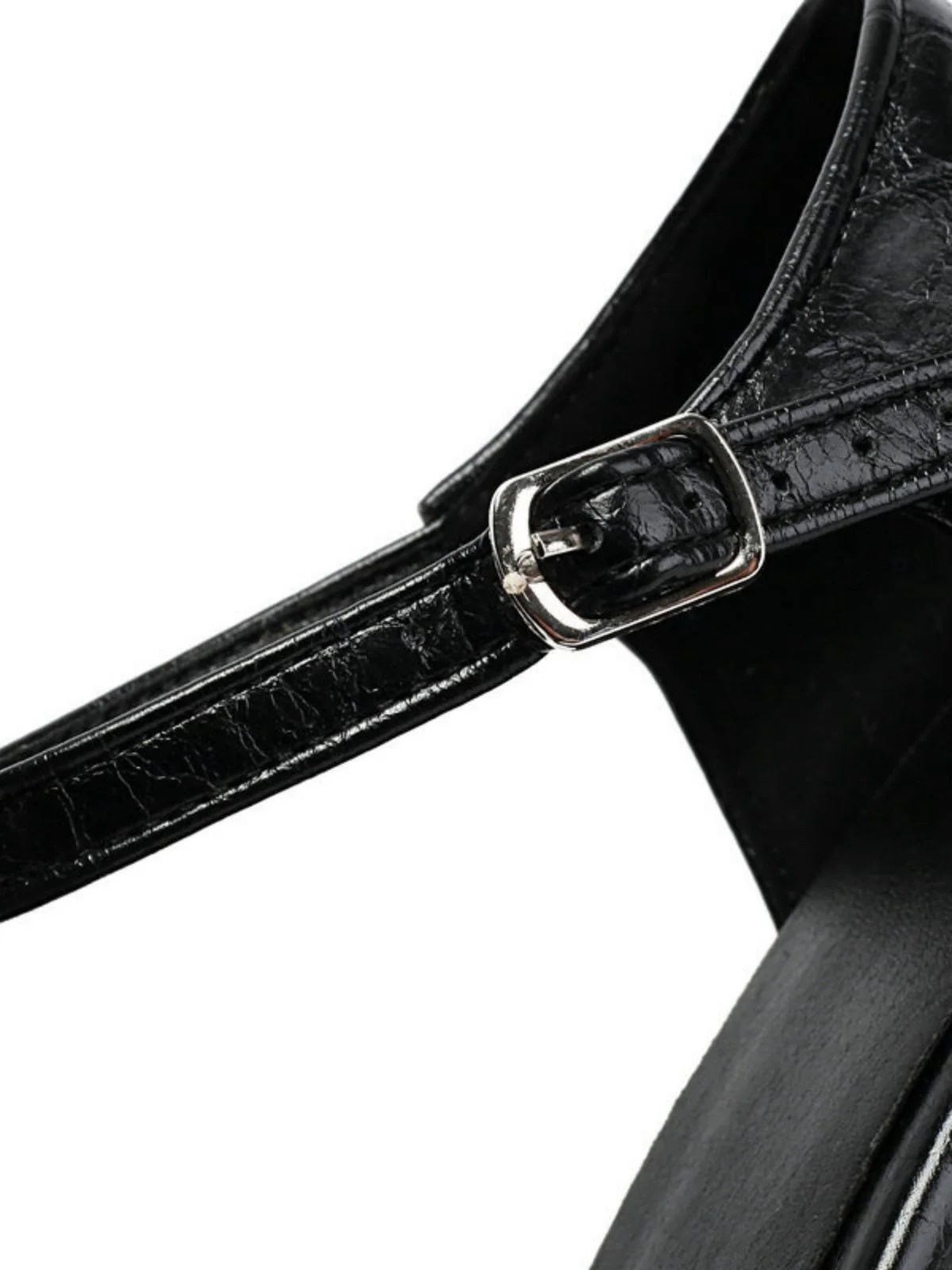 Vintage Closed Toe T-Strap Side Cutout Medium Heels - Image 7