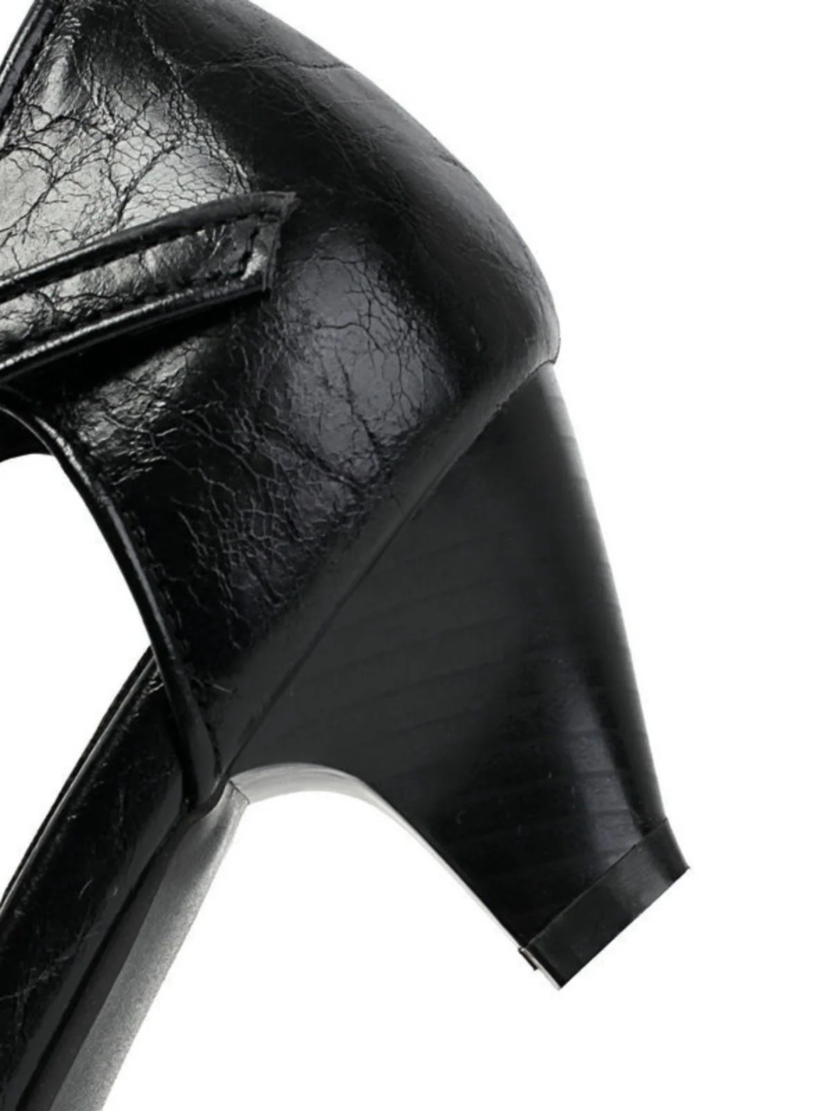 Vintage Closed Toe T-Strap Side Cutout Medium Heels - Image 8