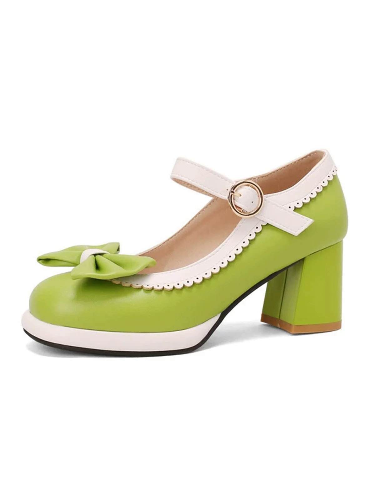 Vintage Contrast Bow Mary Jane High Heels - Image 4