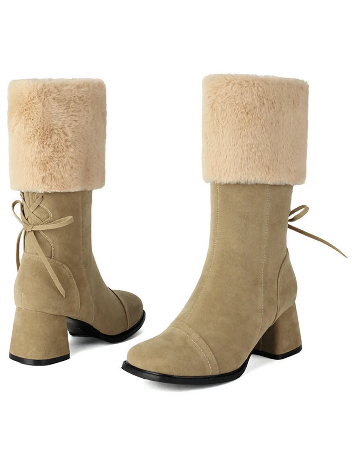 Vintage Contrasted Suede Plush Chunky Boots - Image 11