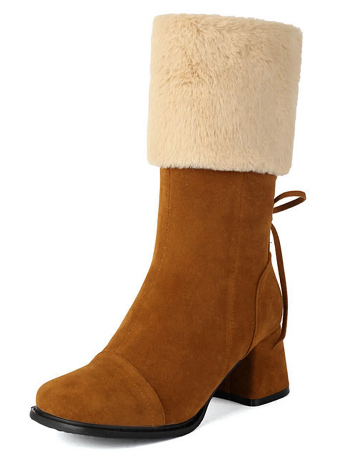 Vintage Contrasted Suede Plush Chunky Boots - Image 12