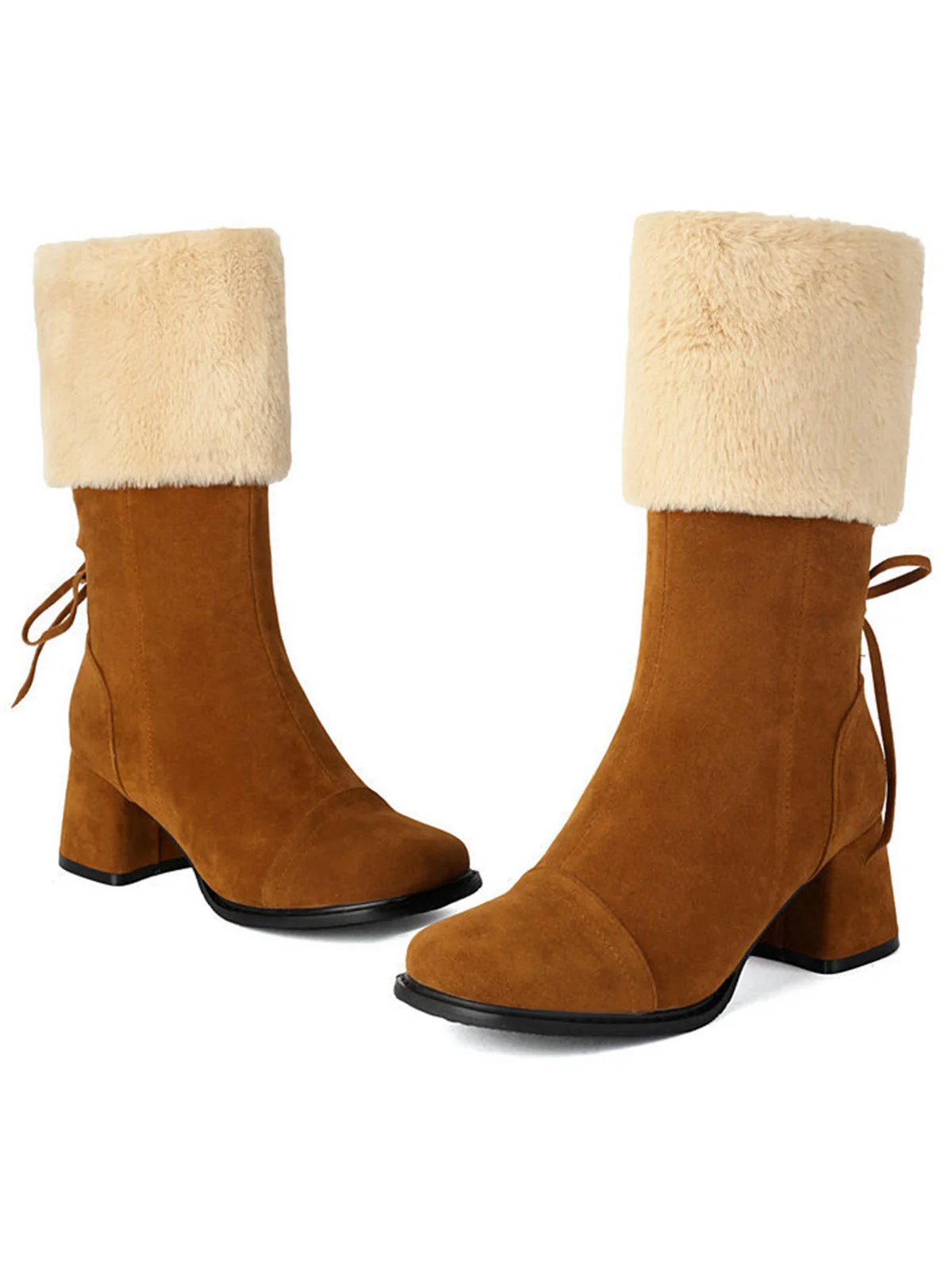Vintage Contrasted Suede Plush Chunky Boots - Image 13