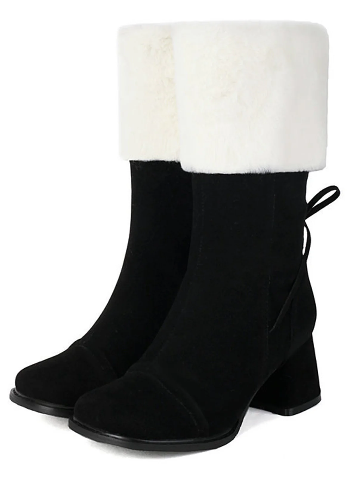 Vintage Contrasted Suede Plush Chunky Boots - Image 3