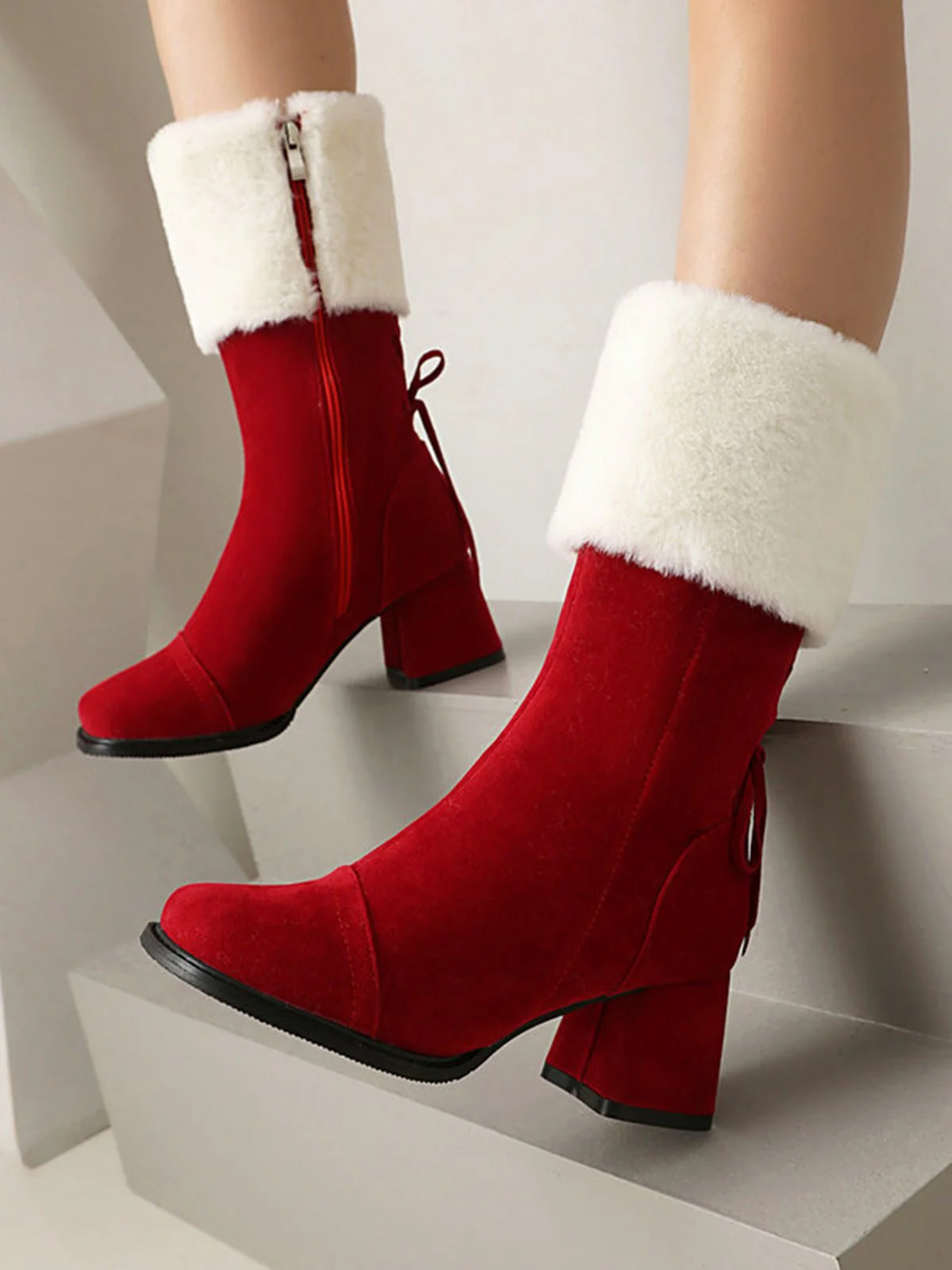 Vintage Contrasted Suede Plush Chunky Boots - Image 5