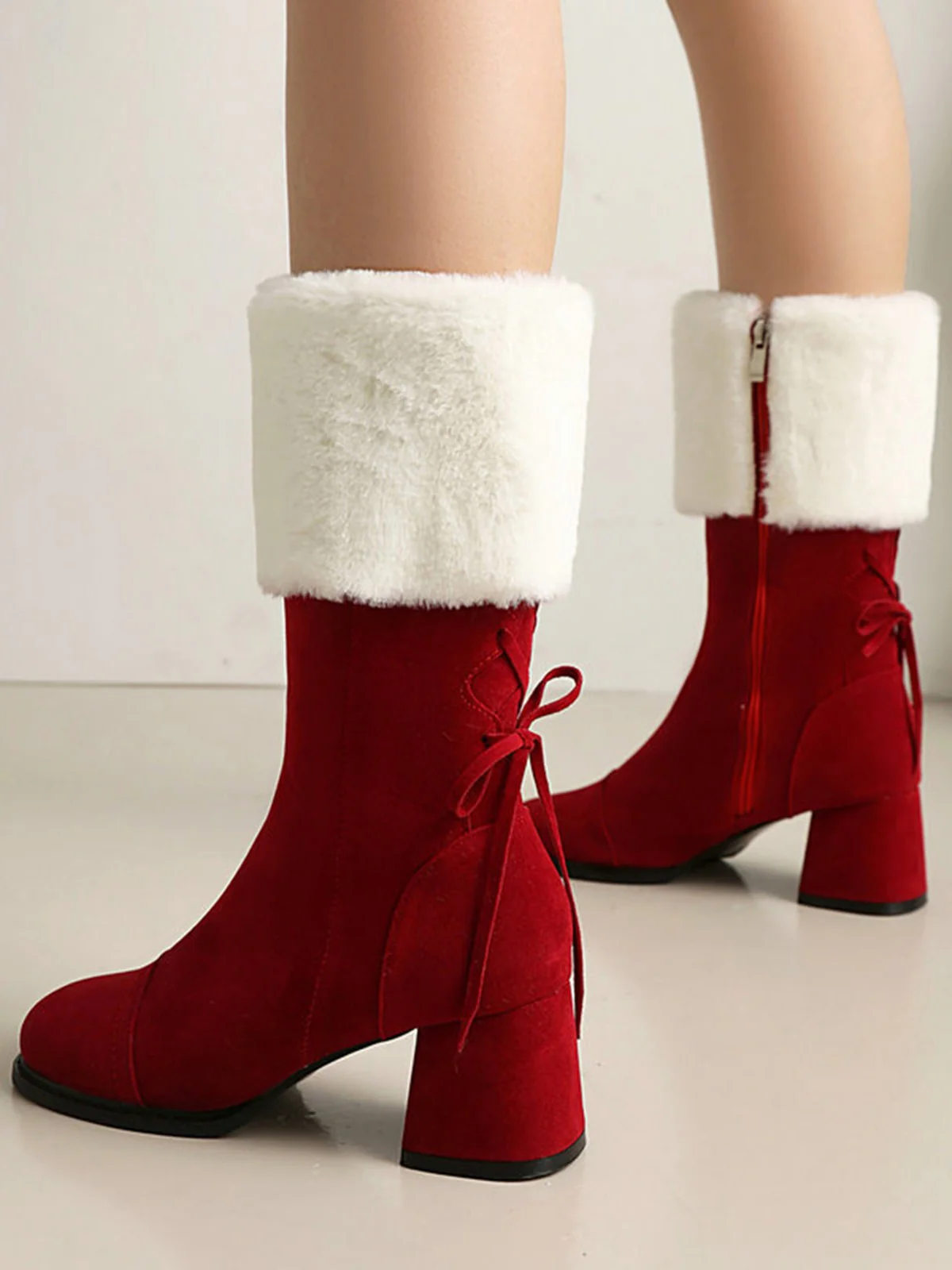 Vintage Contrasted Suede Plush Chunky Boots - Image 6