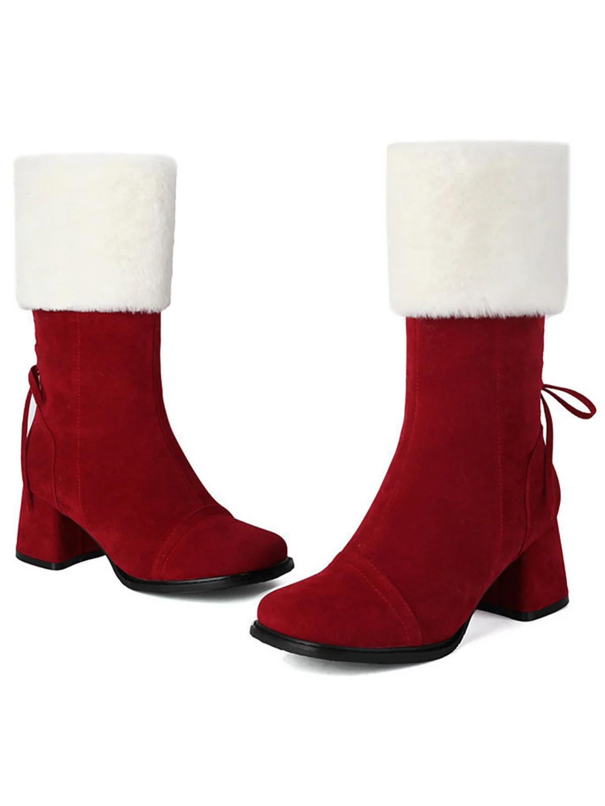 Vintage Contrasted Suede Plush Chunky Boots - Image 7