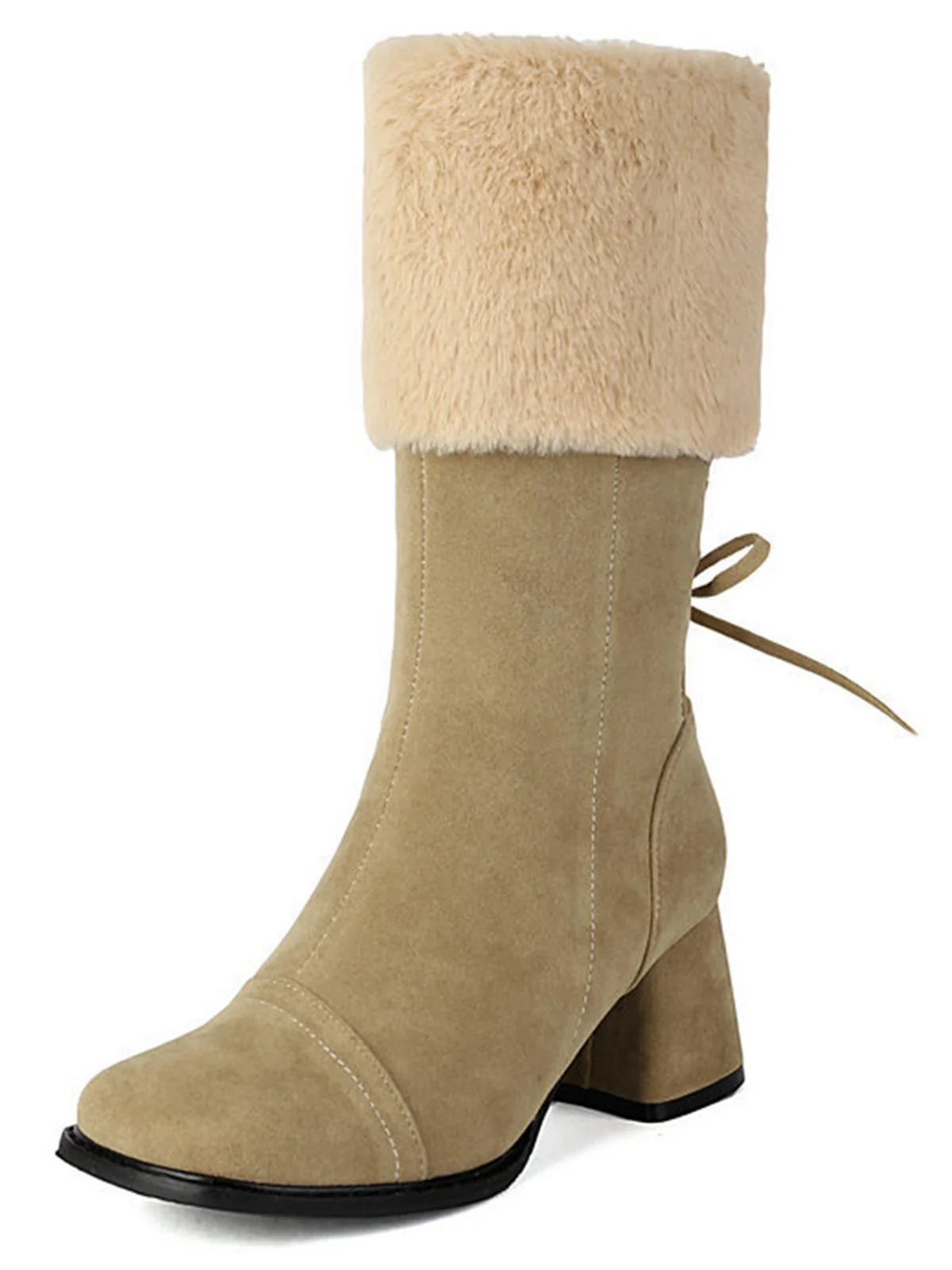 Vintage Contrasted Suede Plush Chunky Boots - Image 8