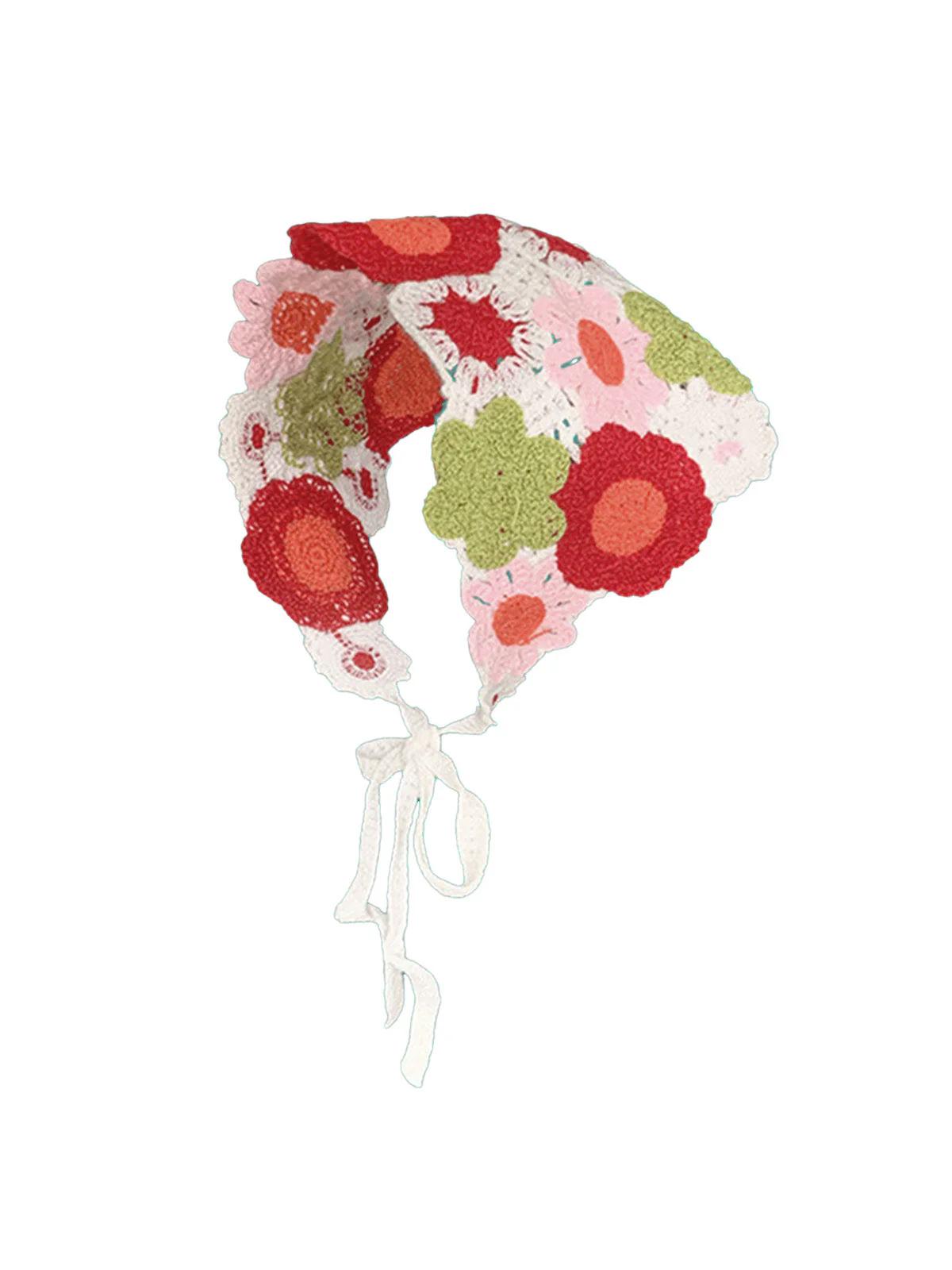 Vintage Crochet Floral Boho Lace-Up Headscarf - Image 4