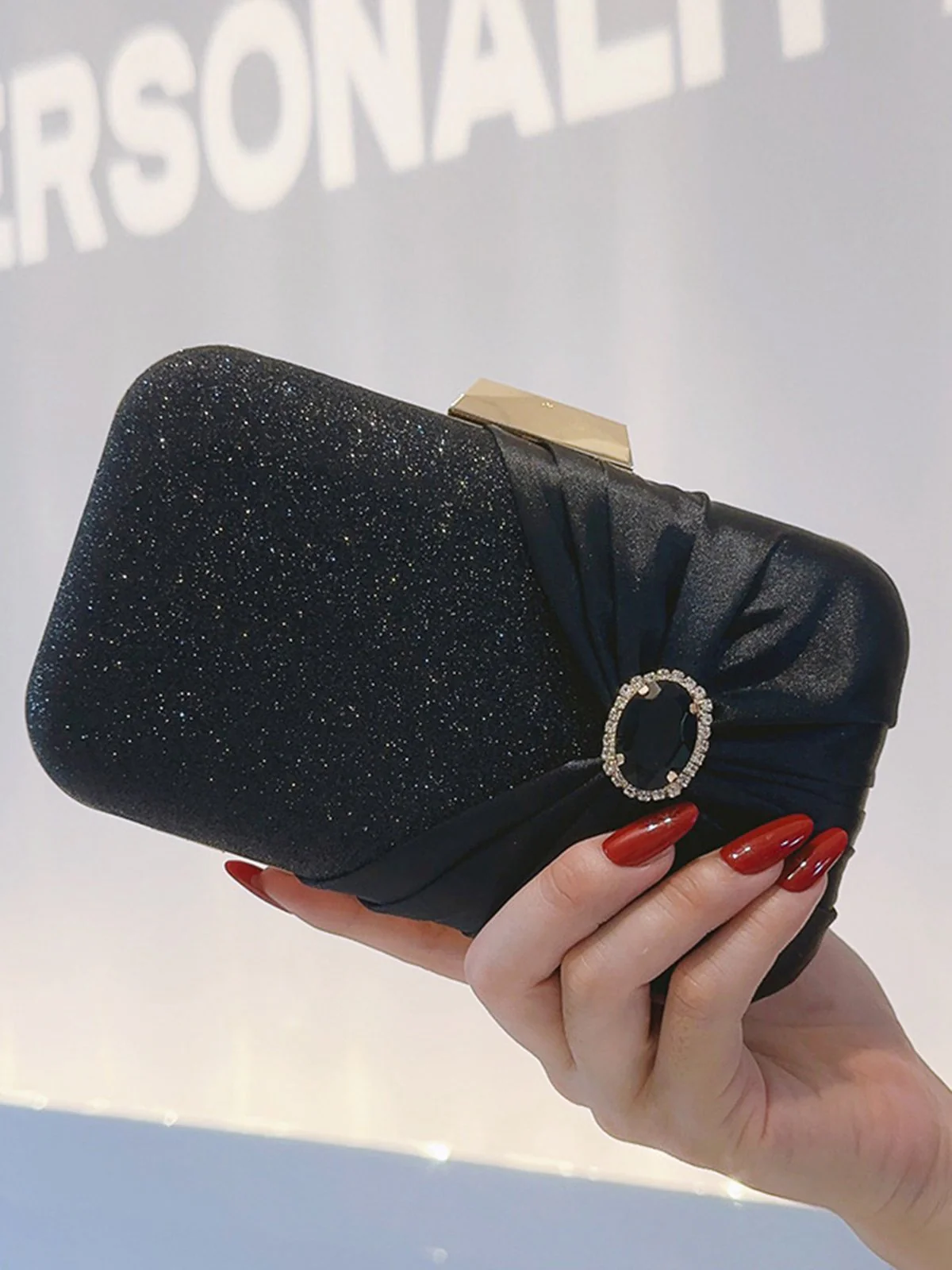 Vintage Crystal Glitter Satin Clutch Bag - Image 2