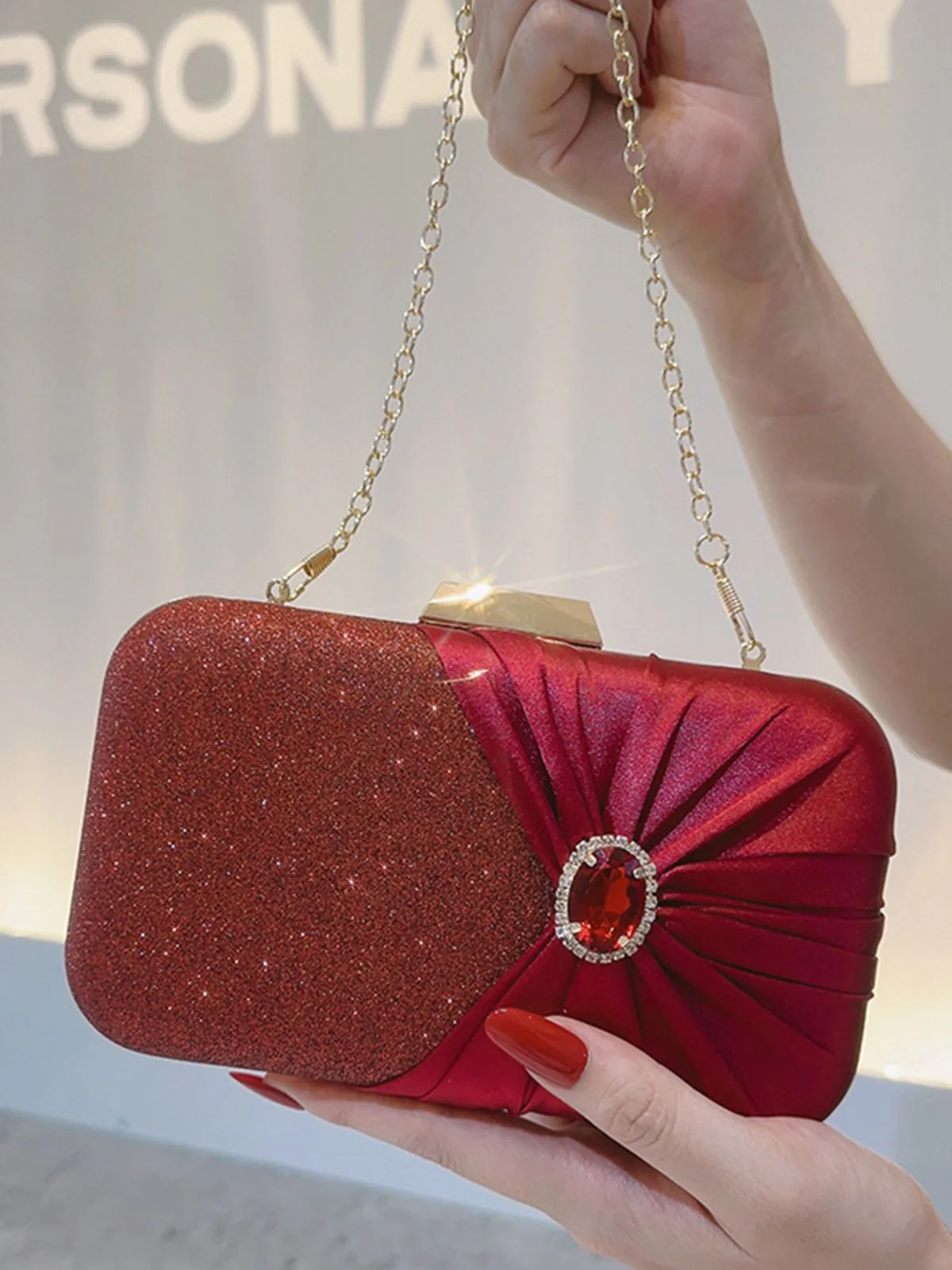 Vintage Crystal Glitter Satin Clutch Bag - Image 3