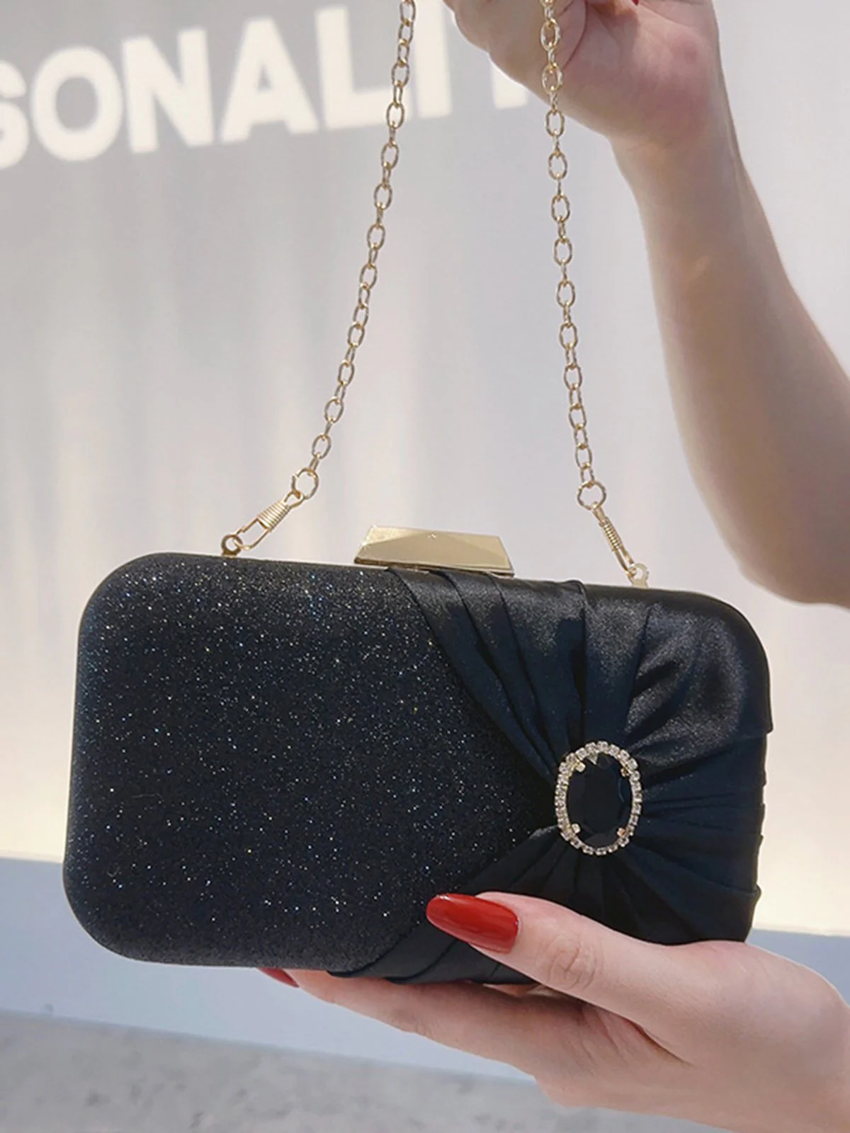 Vintage Crystal Glitter Satin Clutch Bag - Image 5