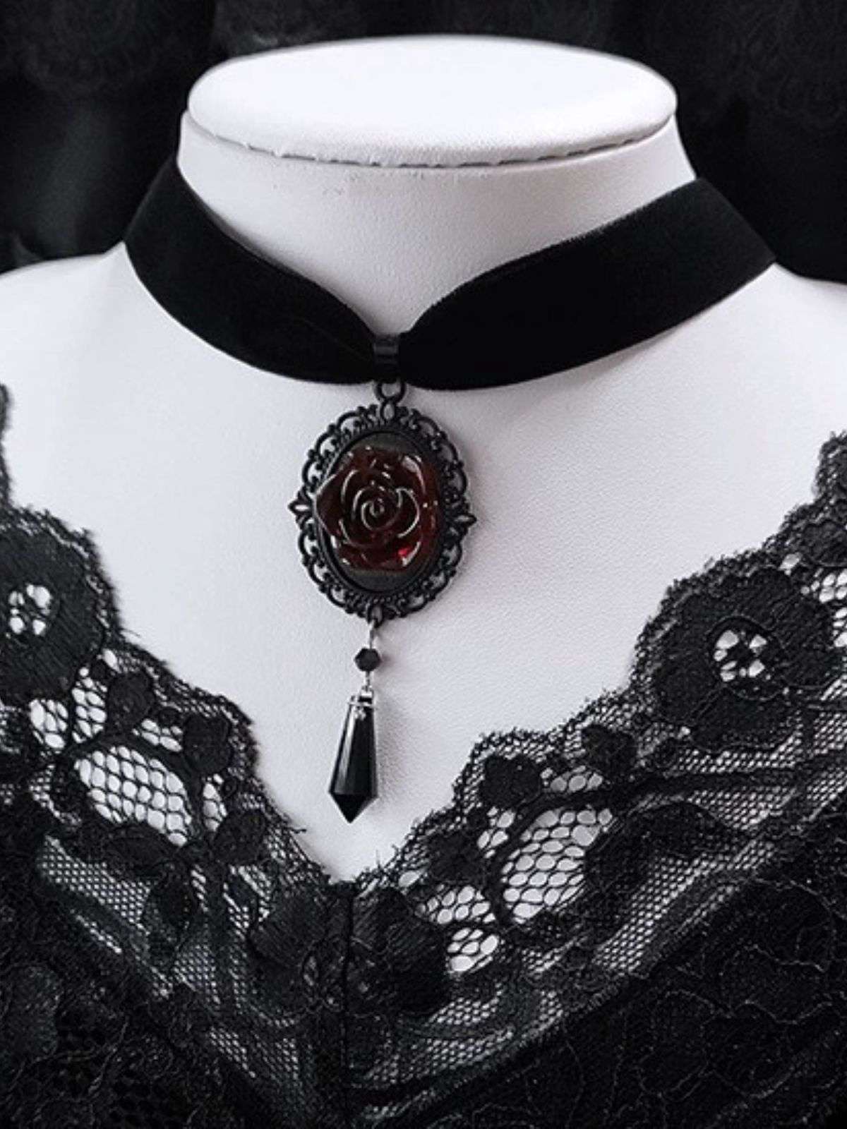 Vintage Dark Rose Victorian Gothic Necklace - Image 2