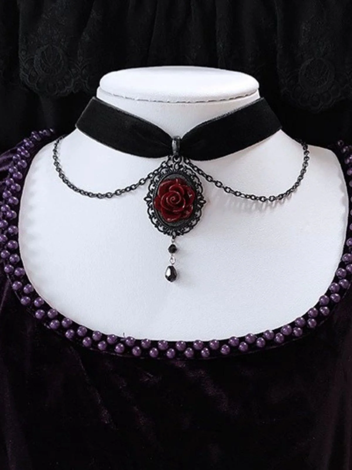 Vintage Dark Rose Victorian Gothic Necklace - Image 3