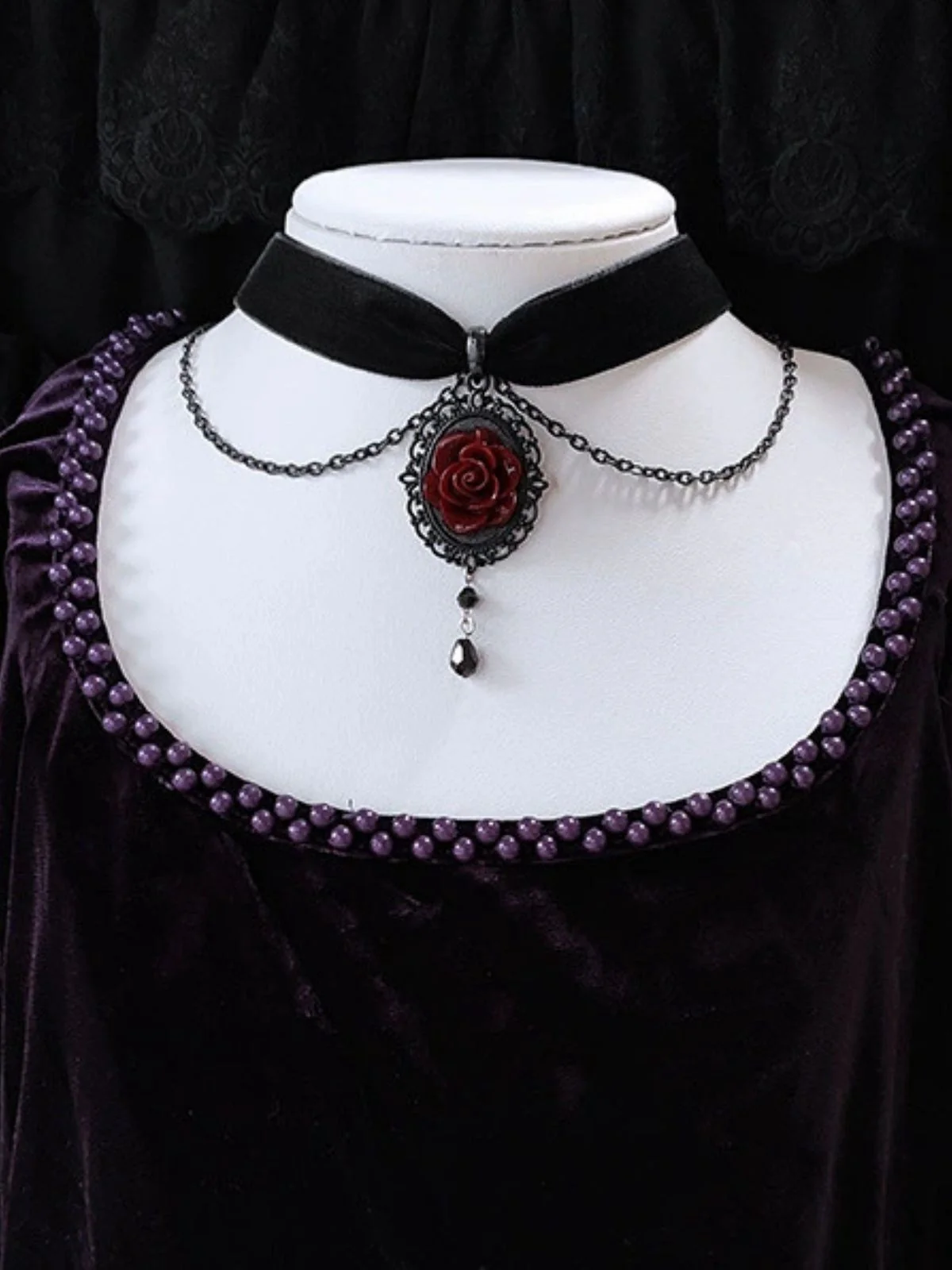 Vintage Dark Rose Victorian Gothic Necklace - Image 4