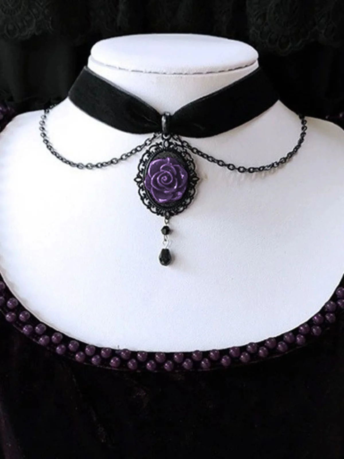 Vintage Dark Rose Victorian Gothic Necklace - Image 6