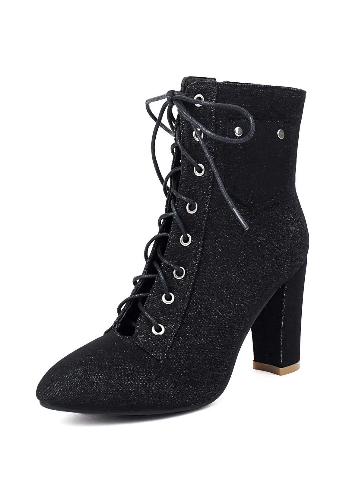 Vintage Denim Lace-Up High Heel Boots - Image 3