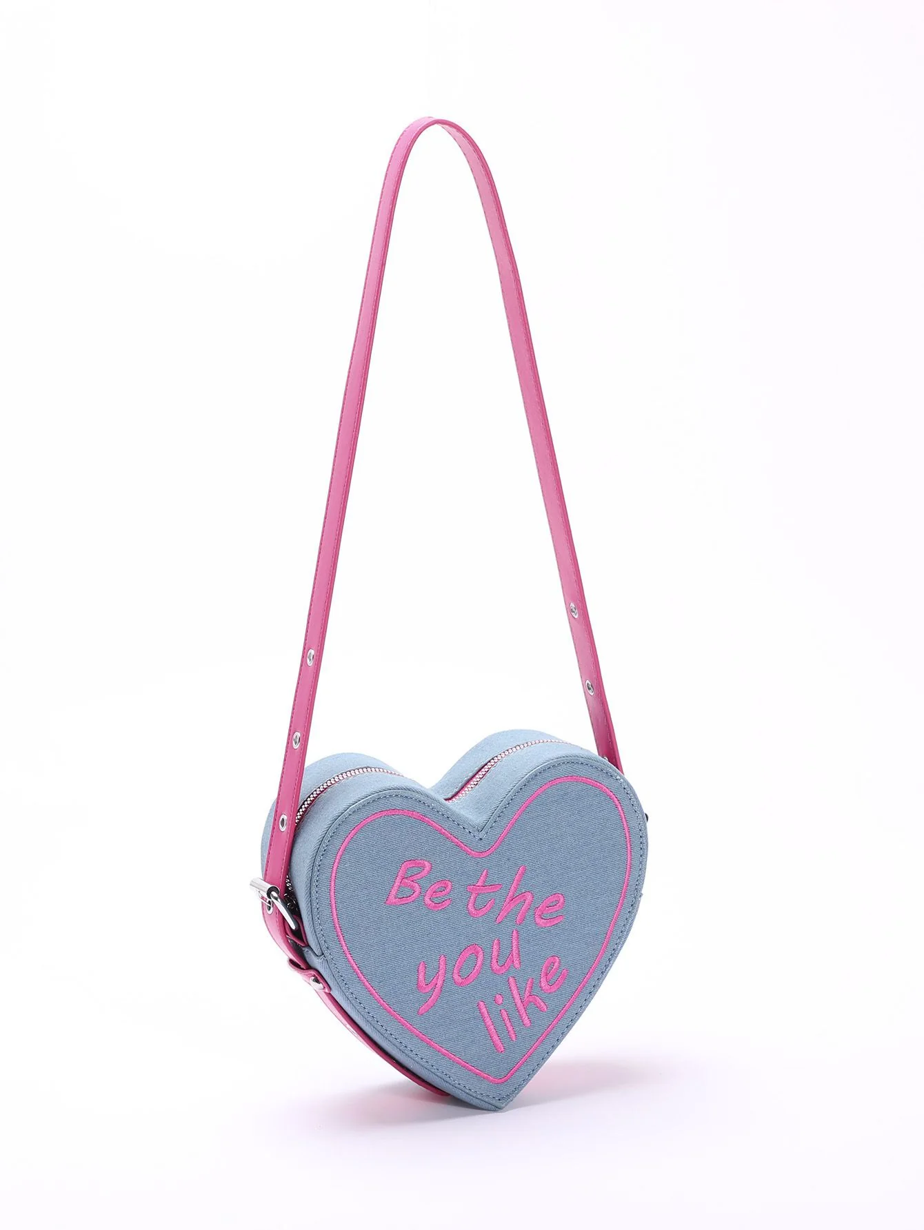 Vintage Denim Letter Embroidered Sling Heart Bag - Image 2