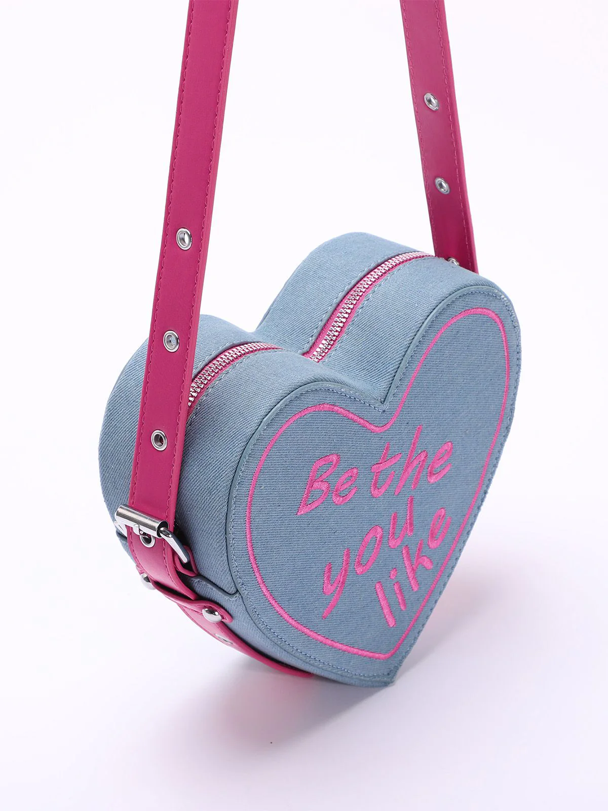 Vintage Denim Letter Embroidered Sling Heart Bag - Image 3