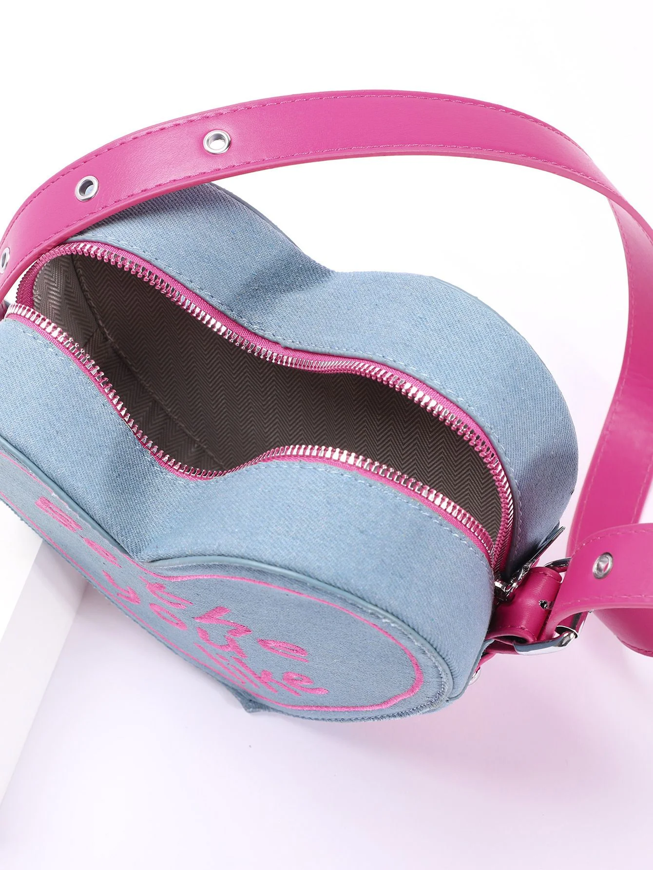 Vintage Denim Letter Embroidered Sling Heart Bag - Image 5