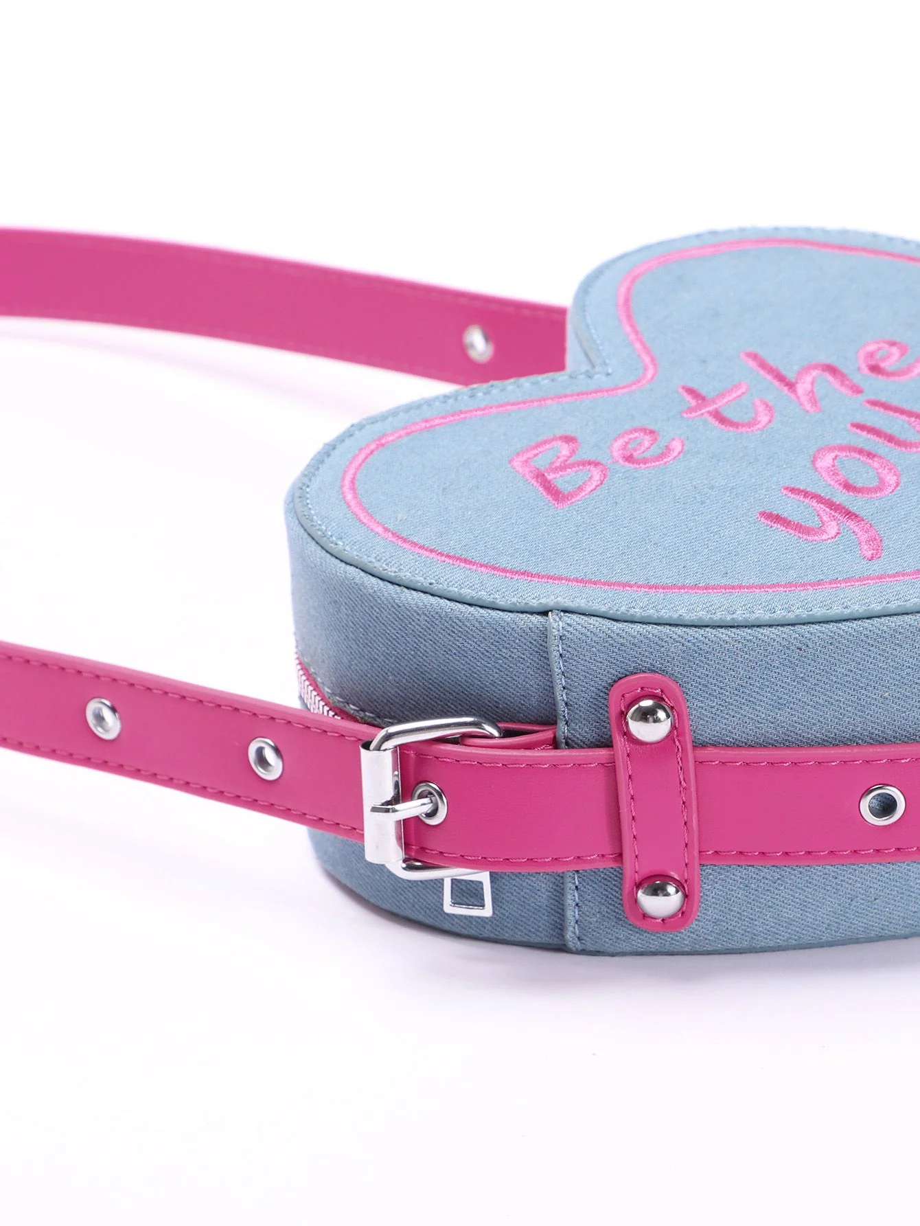 Vintage Denim Letter Embroidered Sling Heart Bag - Image 7