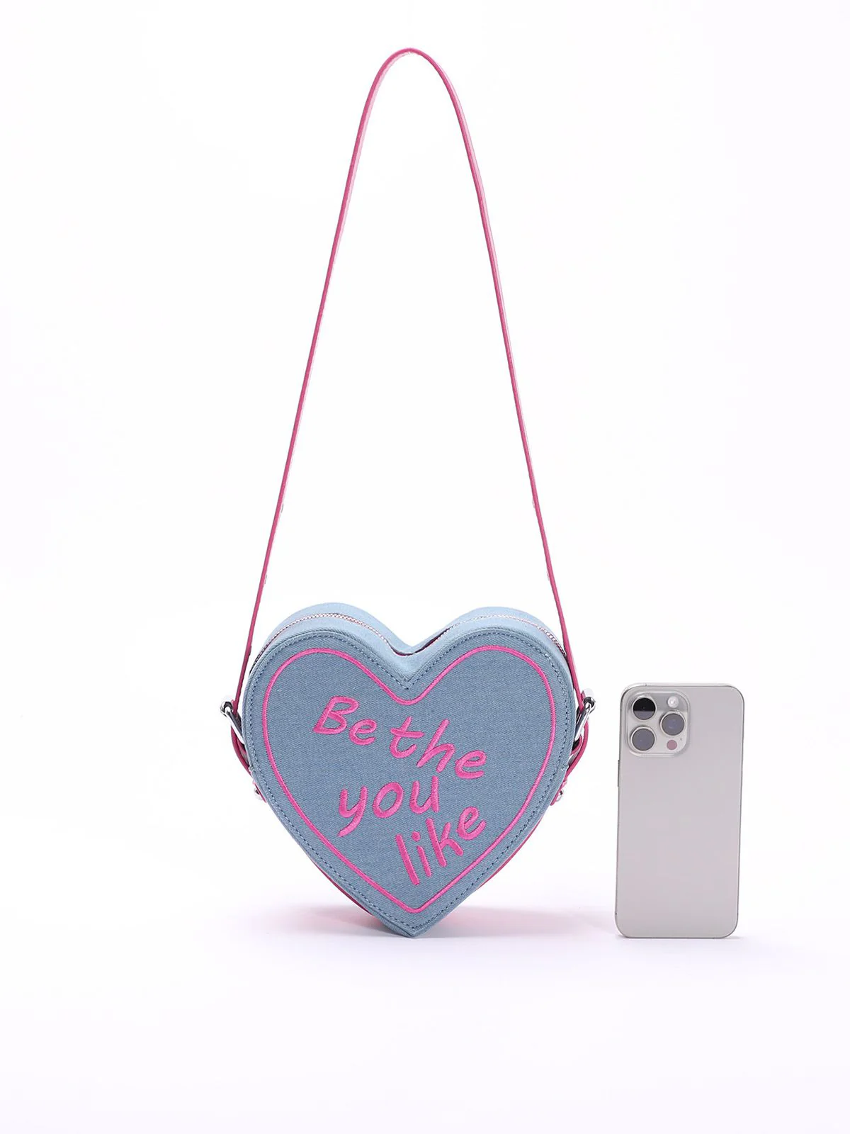 Vintage Denim Letter Embroidered Sling Heart Bag - Image 9