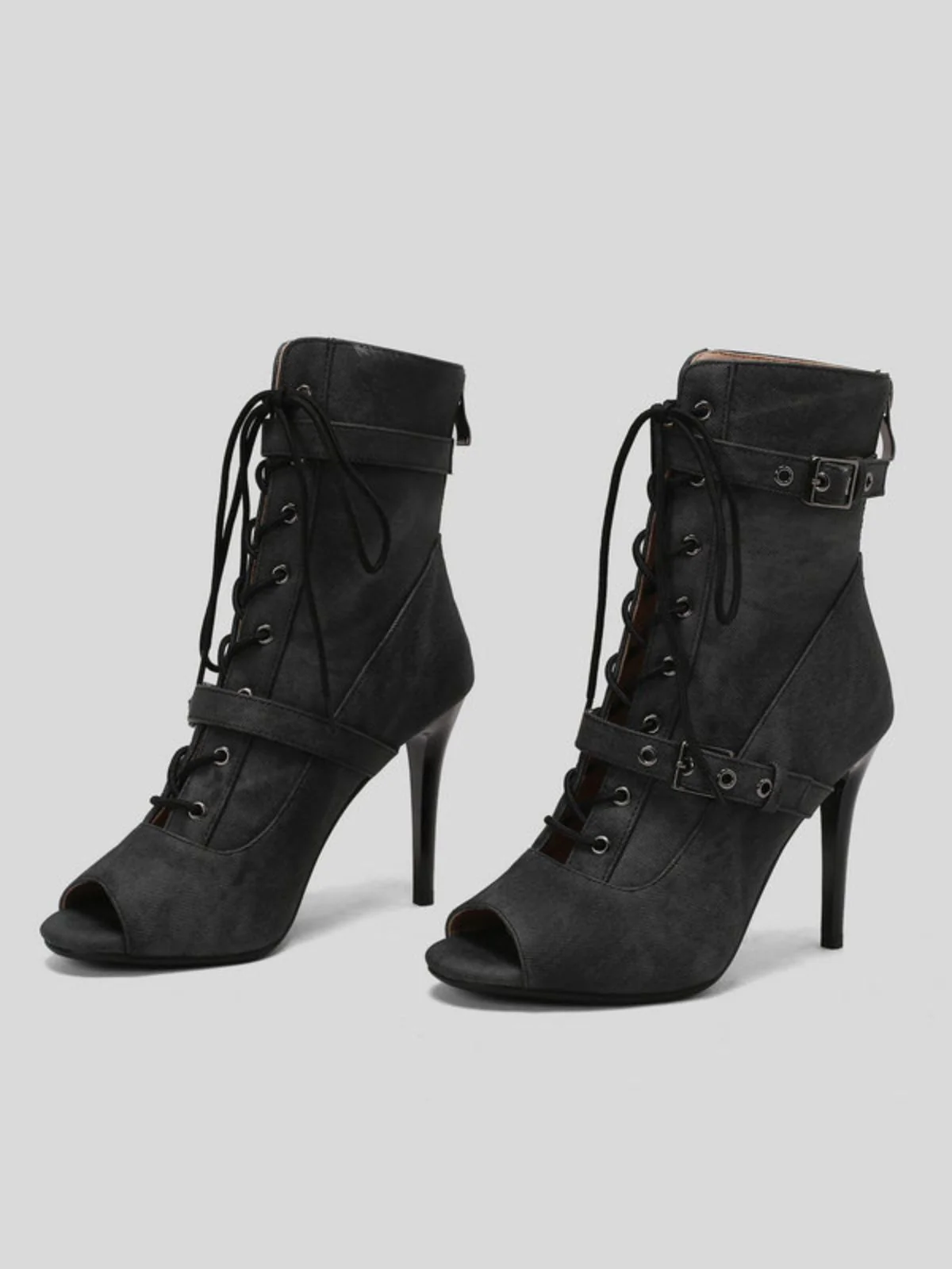 Vintage Denim Peep Toe Stiletto Heel Shoes - Image 10