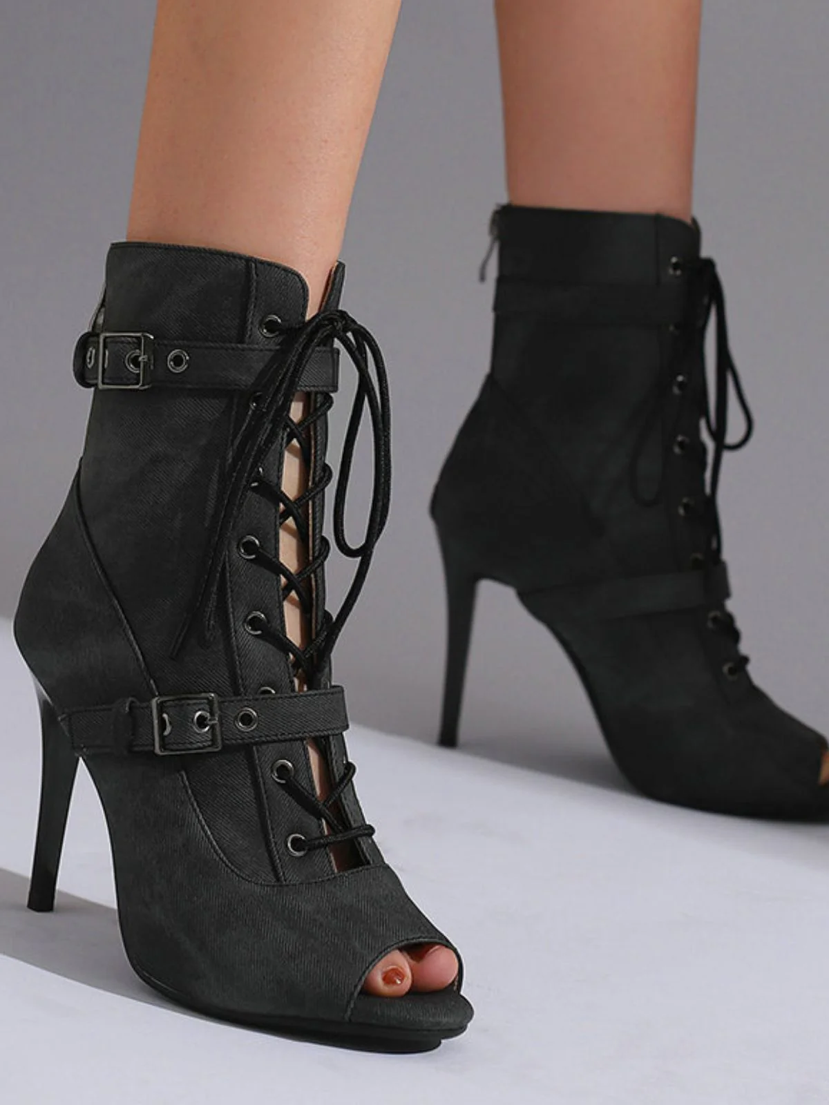 Vintage Denim Peep Toe Stiletto Heel Shoes - Image 11
