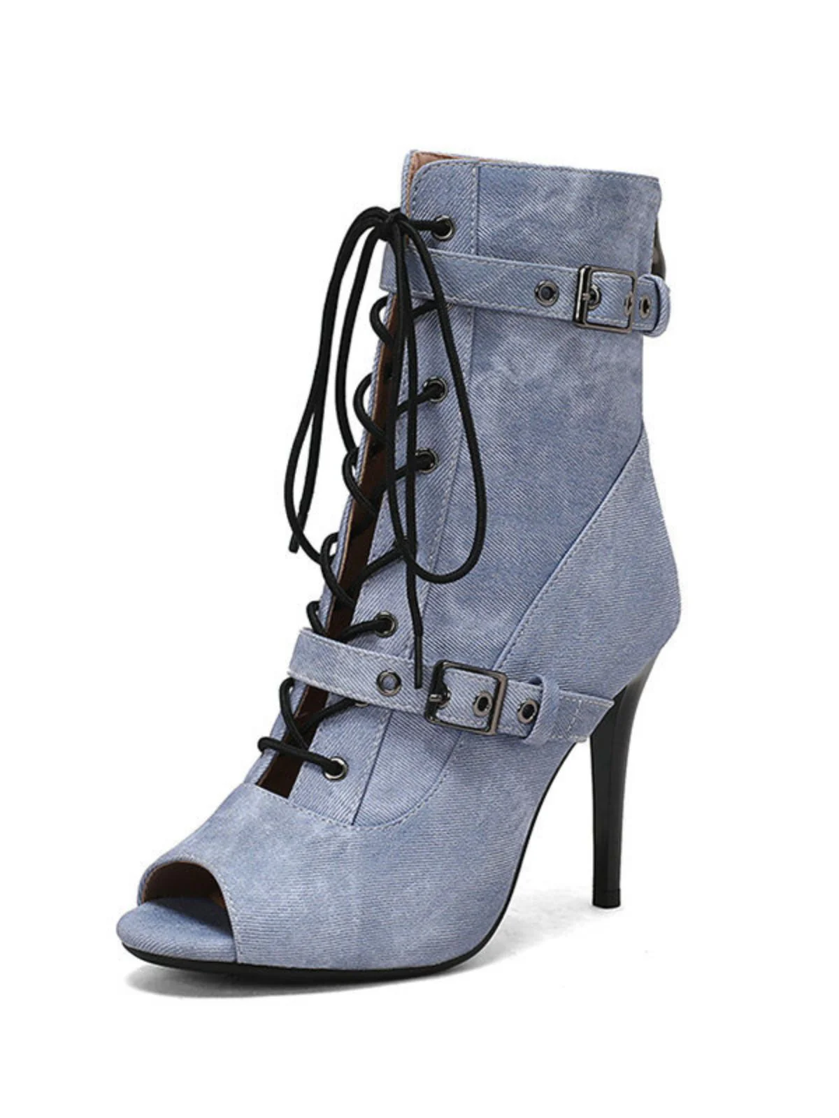 Vintage Denim Peep Toe Stiletto Heel Shoes - Image 13