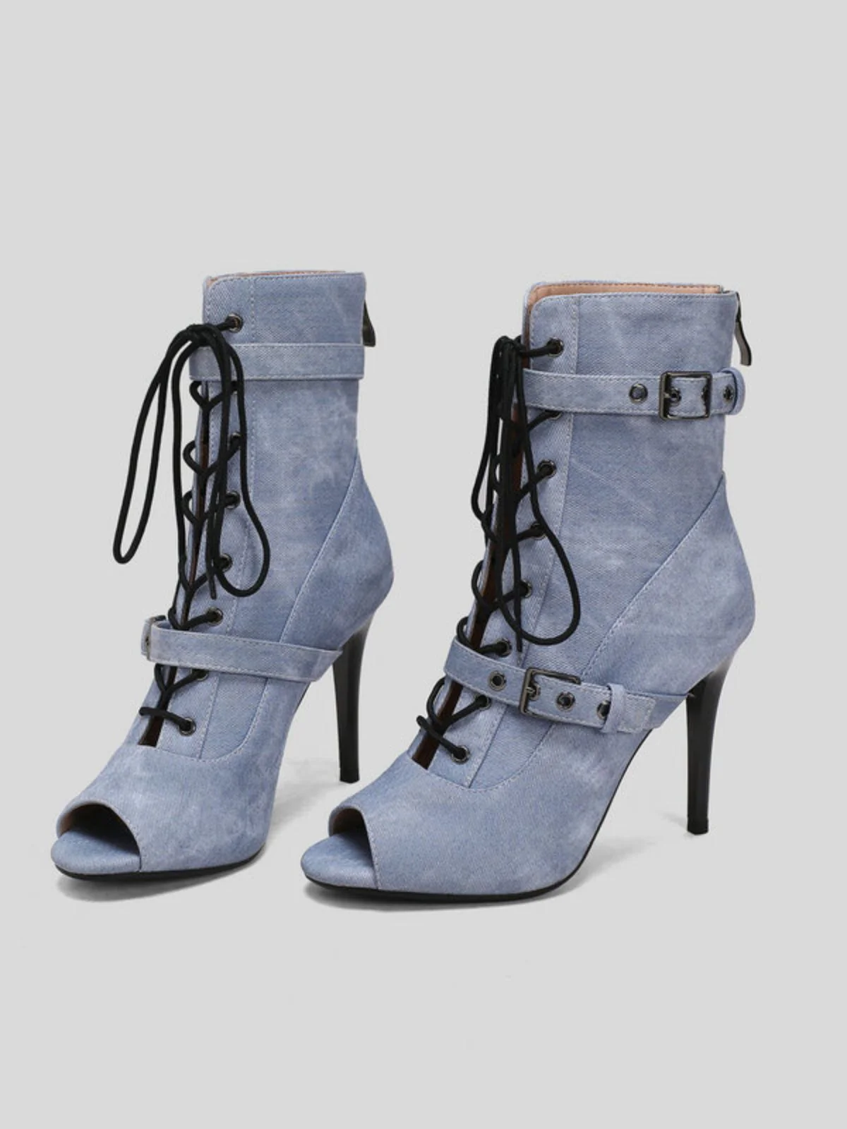 Vintage Denim Peep Toe Stiletto Heel Shoes - Image 14