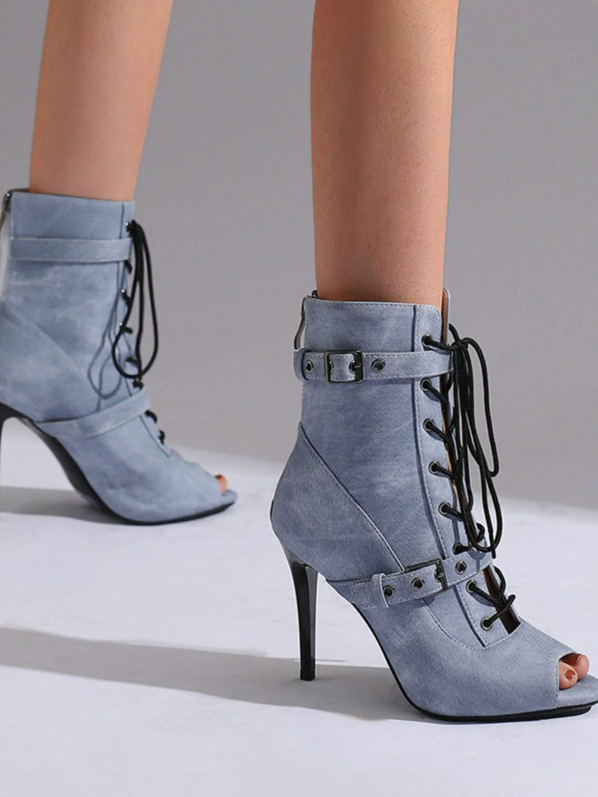 Vintage Denim Peep Toe Stiletto Heel Shoes - Image 3
