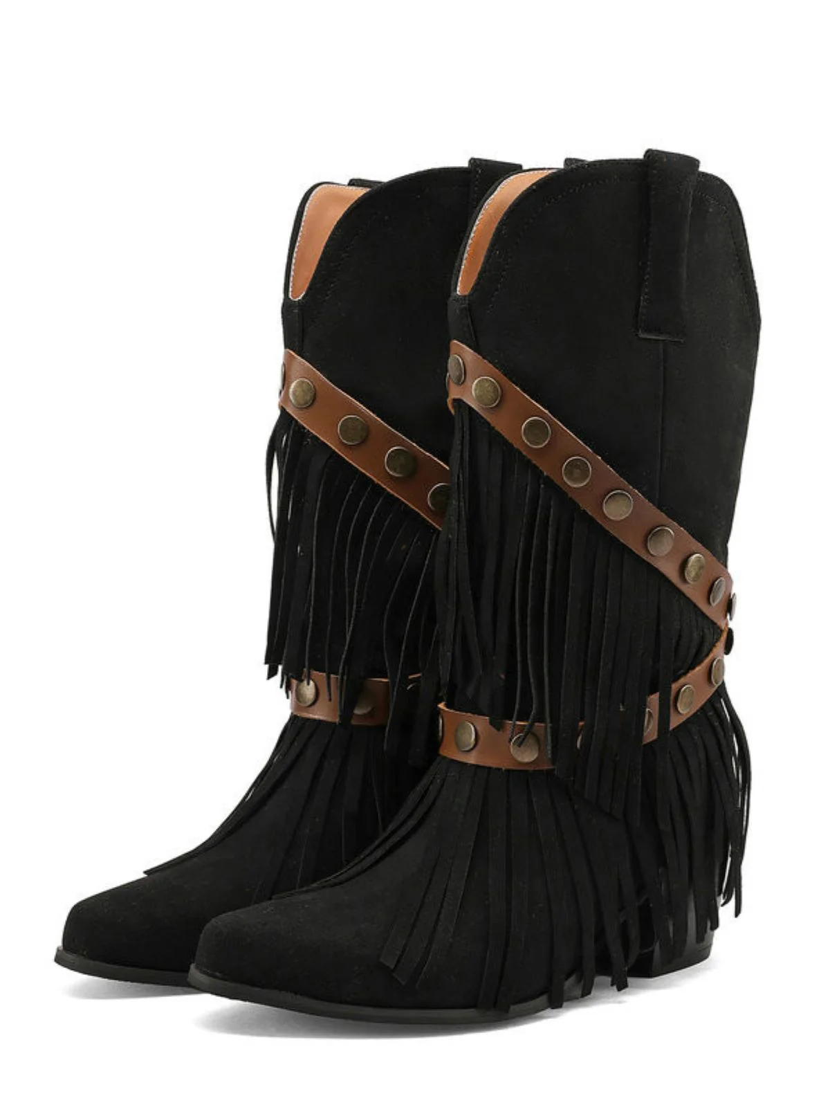 Vintage Denim Western Cowboy Tassel Mid-Calf Boots - Image 11