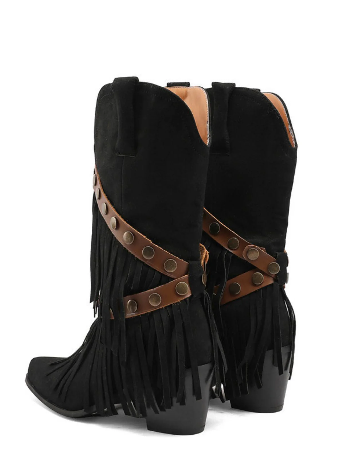 Vintage Denim Western Cowboy Tassel Mid-Calf Boots - Image 12
